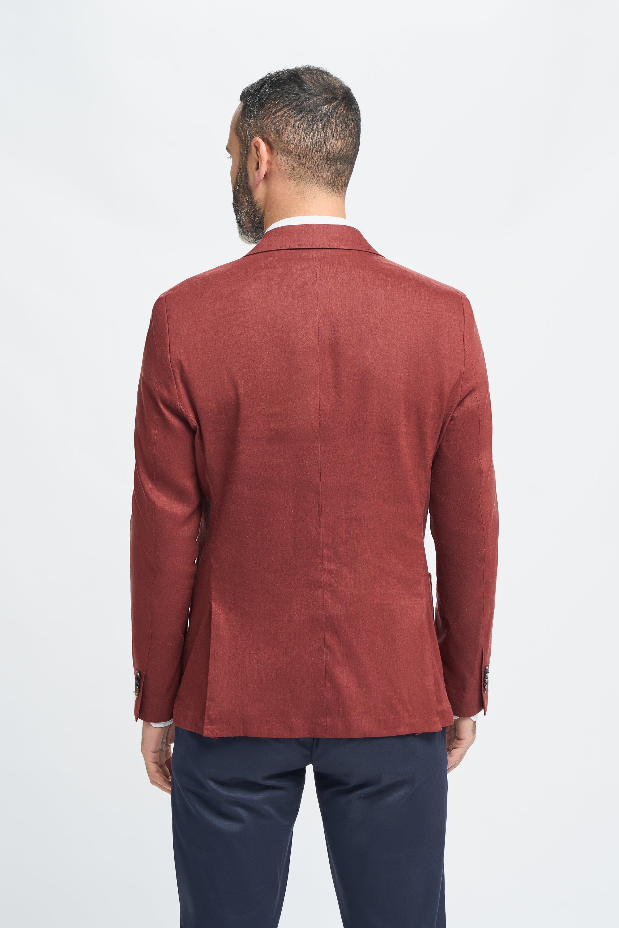 Men’s Linen Slim Fit Casual Blazer with Patch Pockets - Luca - Rust Red Jacket Back Picture