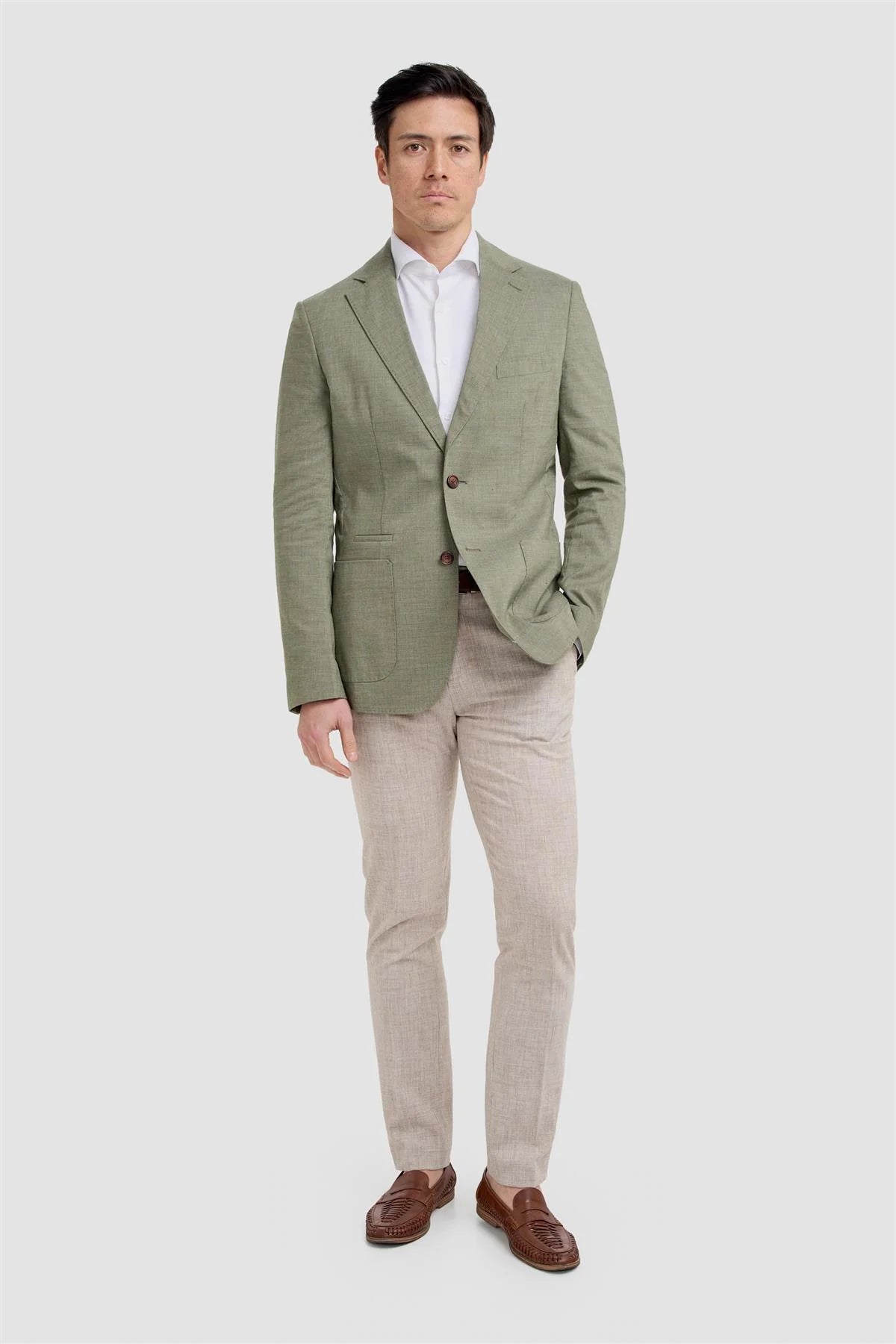 Men’s Linen Slim Fit Casual Blazer with Patch Pockets - Luca - Sage Green