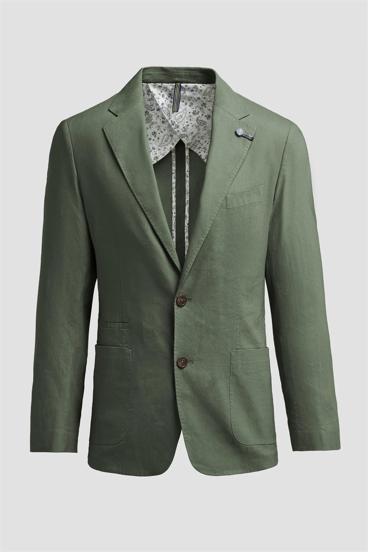 Men’s Linen Slim Fit Casual Blazer with Patch Pockets - Luca - Sage Green