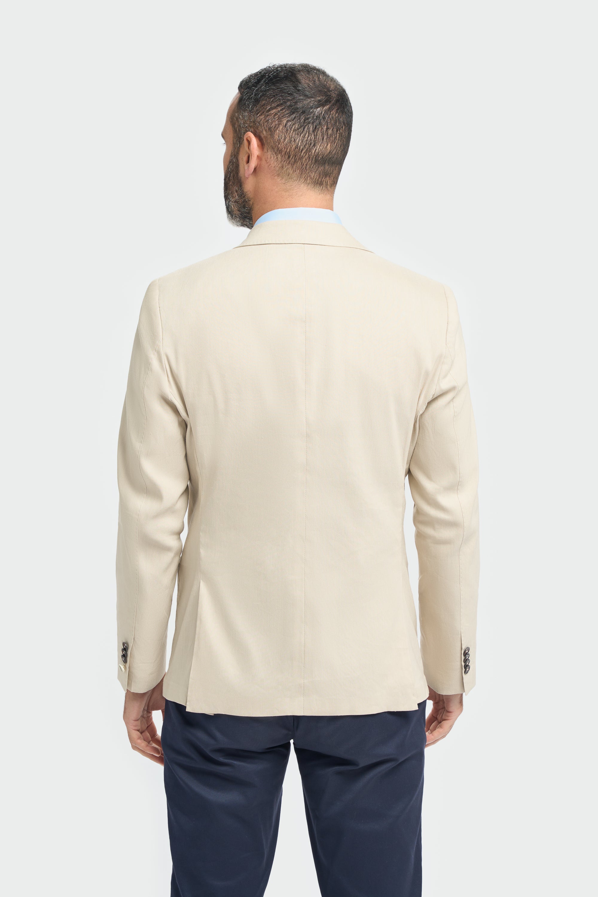 Men’s Linen Slim Fit Casual Blazer with Patch Pockets - Luca - Taupe Beige Back Picture