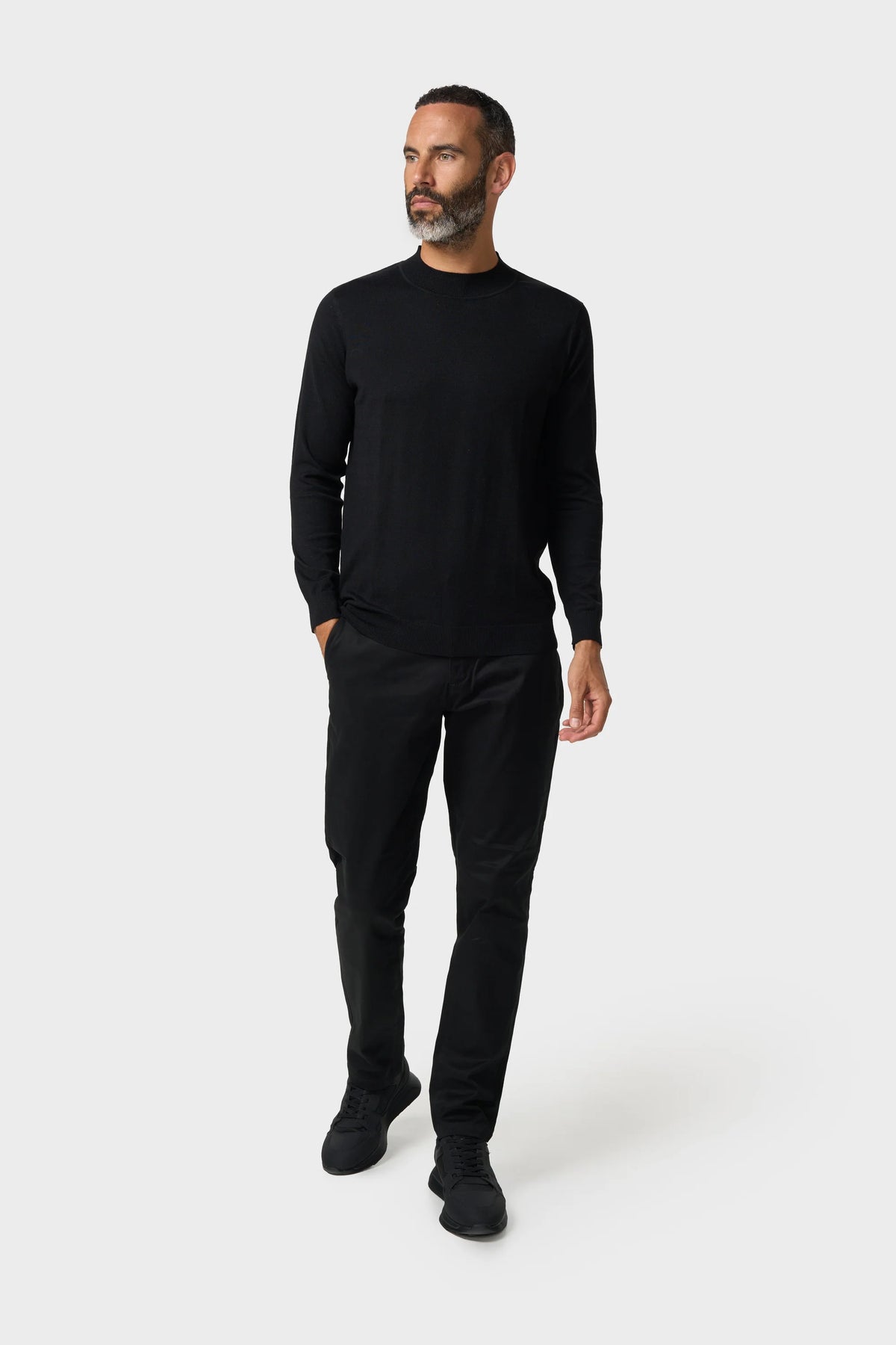 Men's Merino Wool High Neck Knitted Jumper – Cavani Colt Black model front picture