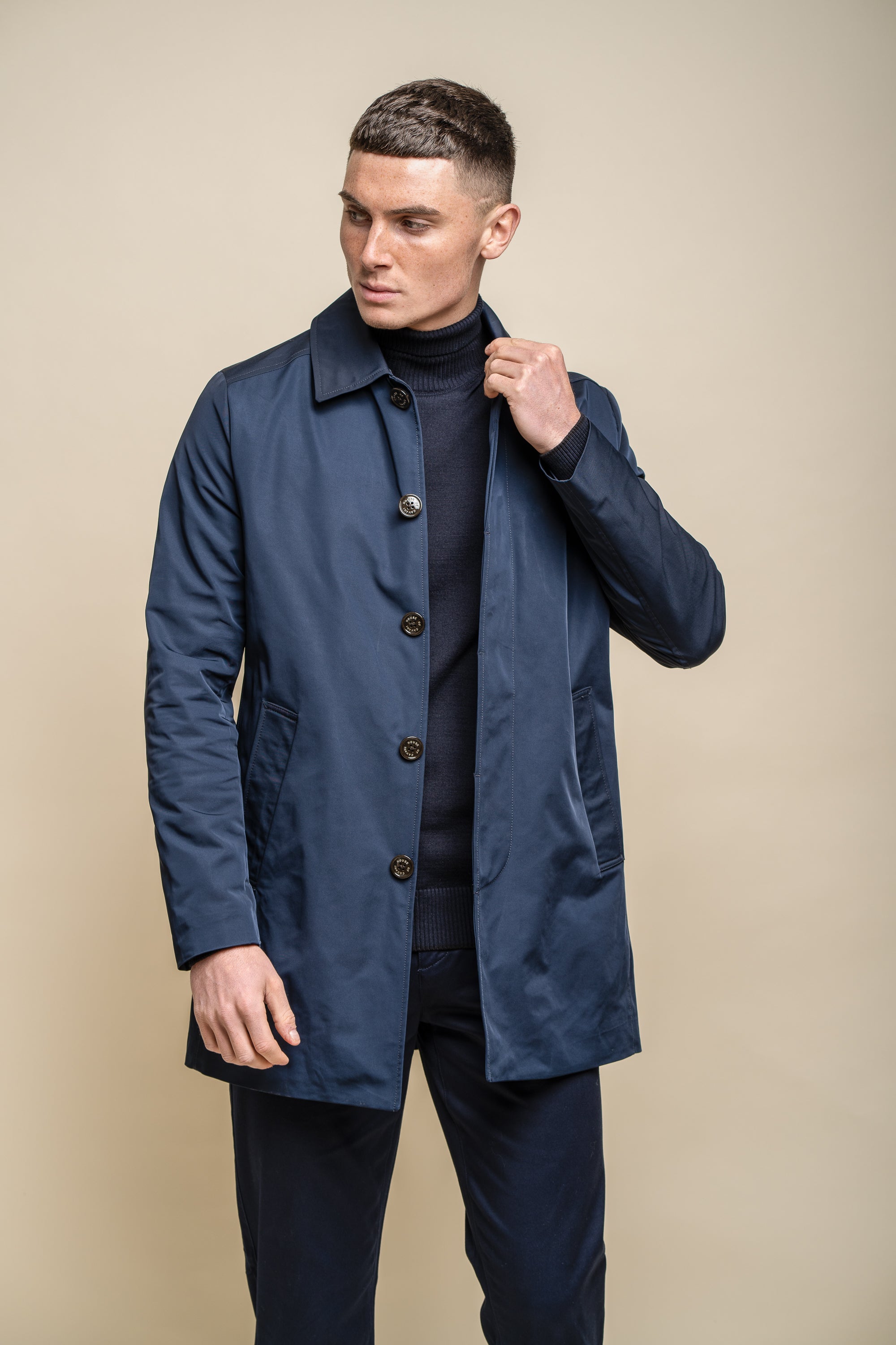 Men's Mi-Length Lightweight Casual Coat - BARRACUDA - Navy Blue Model Picture
