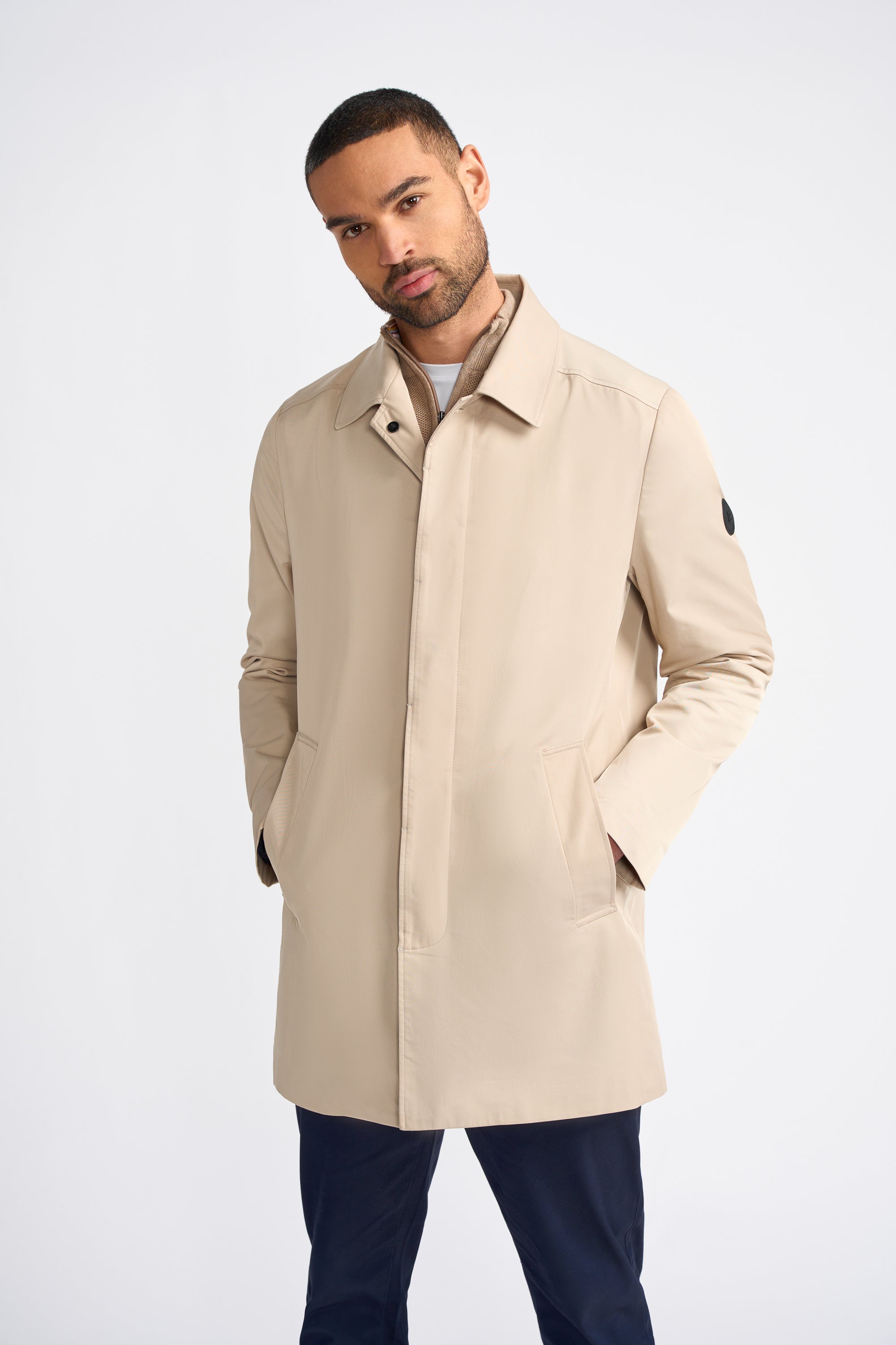 Men's Mi-Length Lightweight Casual Coat - BARRACUDA - Stone Beige Model Picture