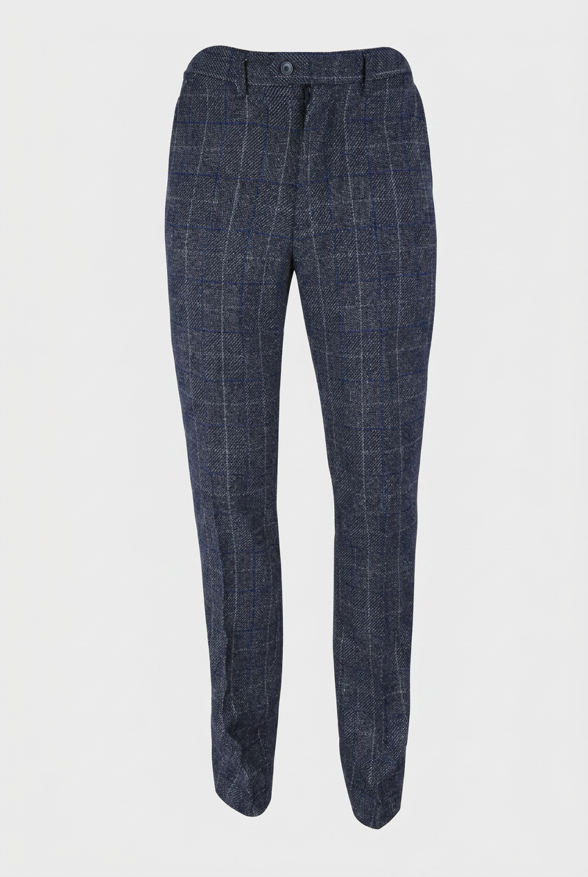 Men’s Navy Check Tweed Slim Fit Trousers