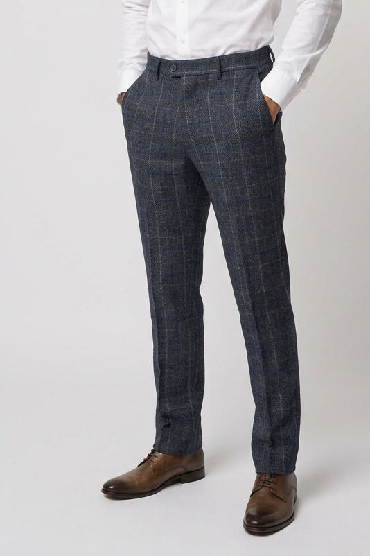 Men’s Navy Check Tweed Slim Fit Trousers