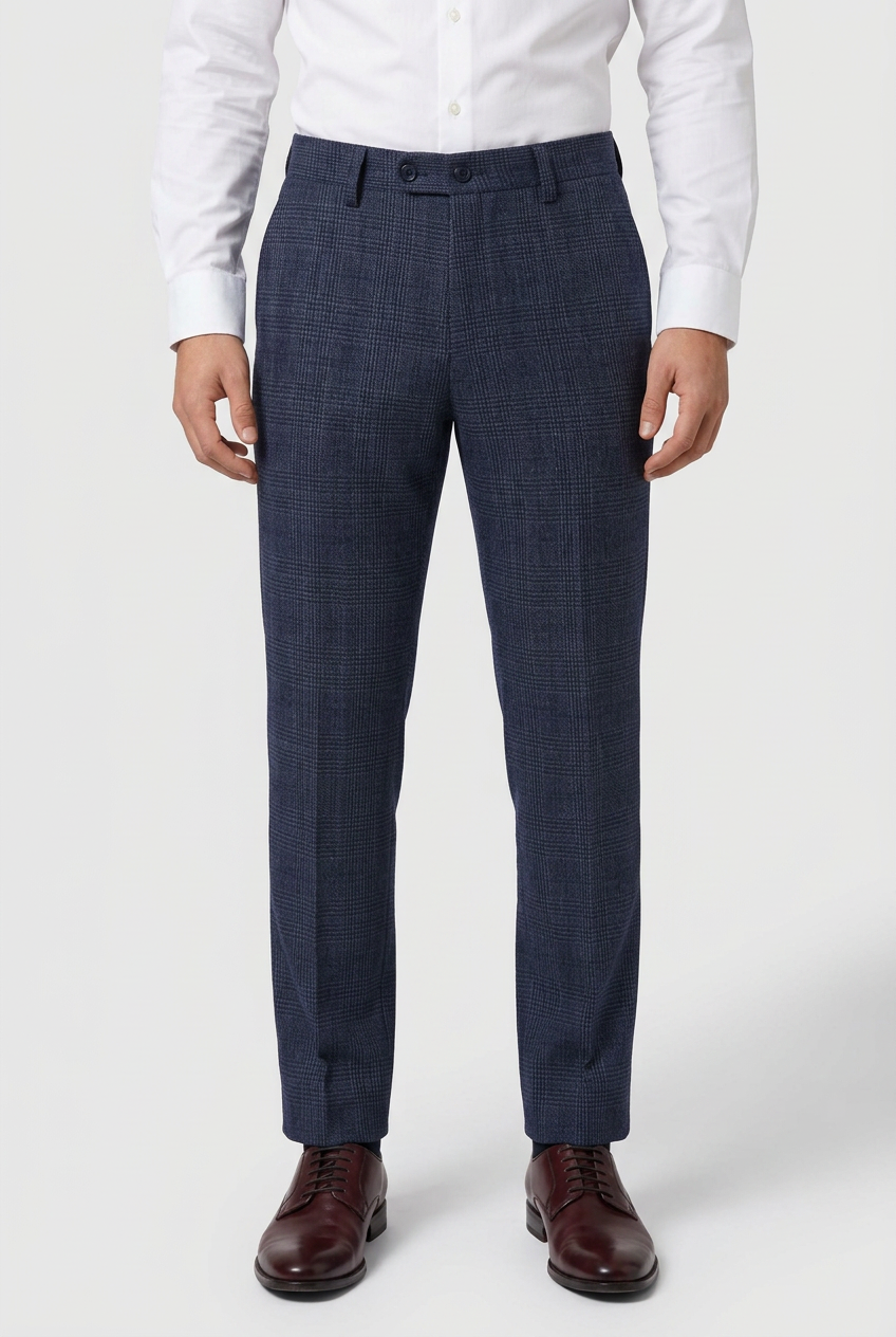 Men’s Navy Glen Check Tailored Formal Trousers