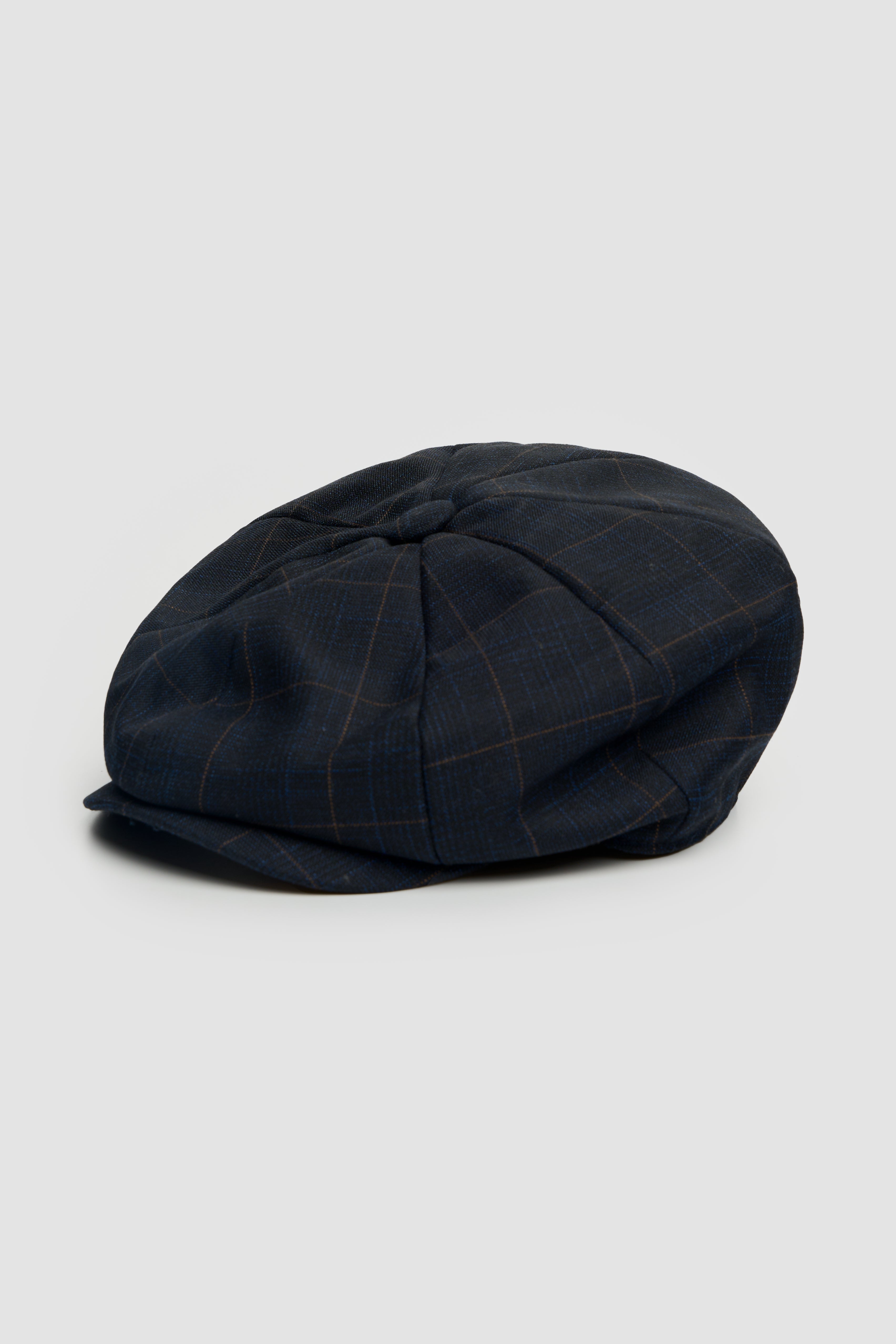 Men’s Navy Windowpane Check Baker Boy Cap - Torino