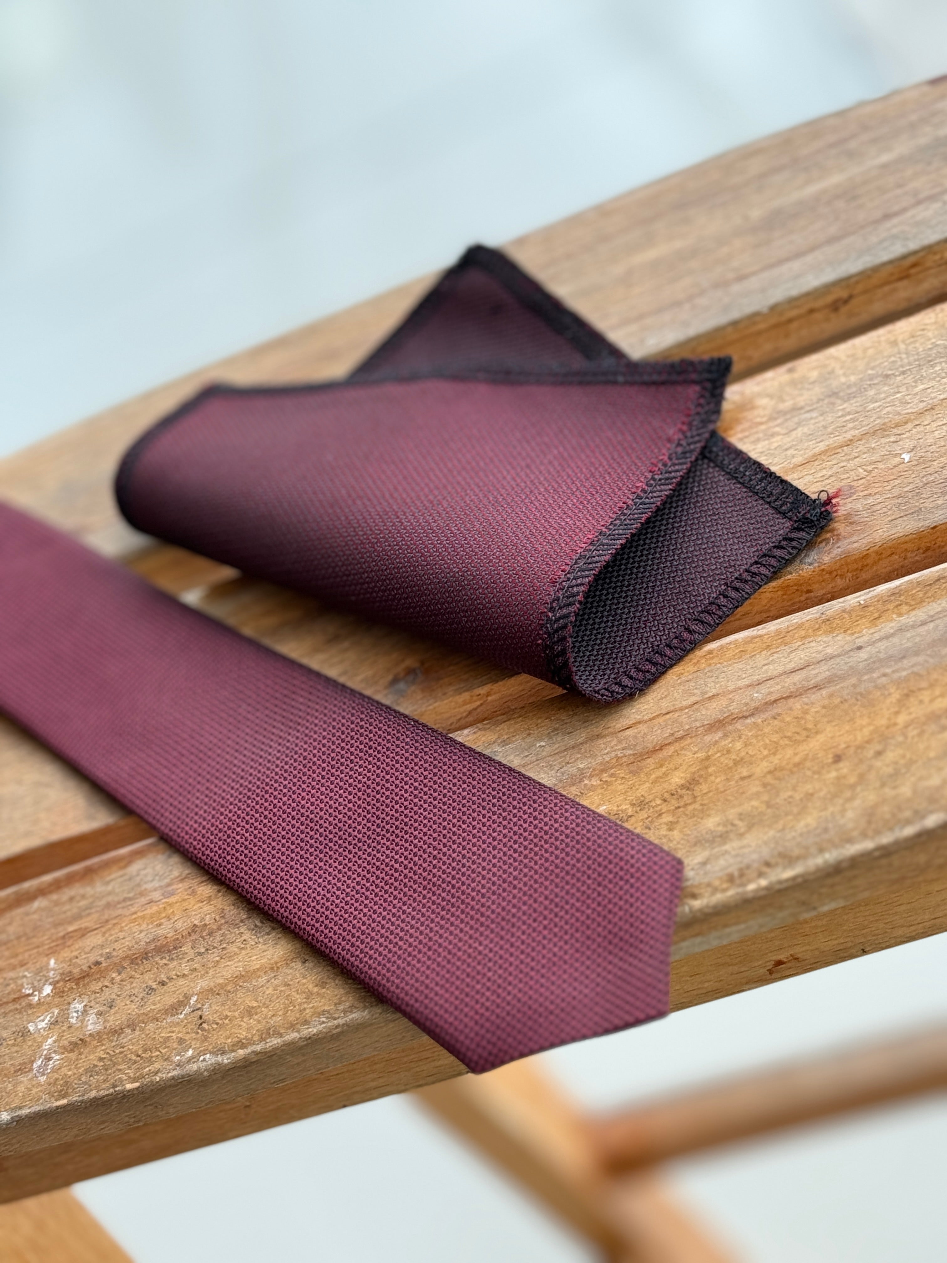 Men’s Oxford Weave Slim Tie Formal Neckwear- Burgundy Detail Picture