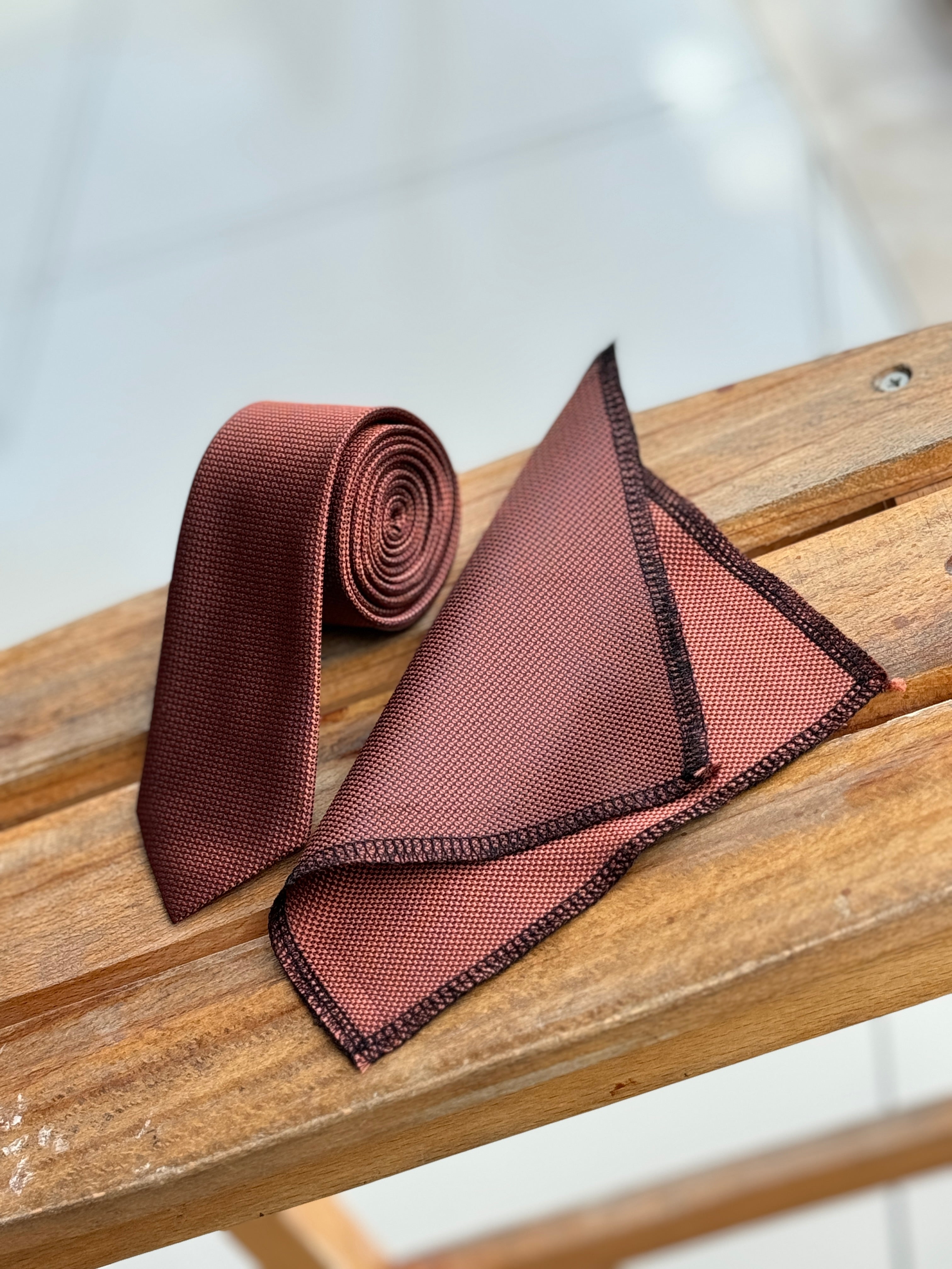 Men’s Oxford Weave Slim Tie Formal Neckwear- Burnt Orange