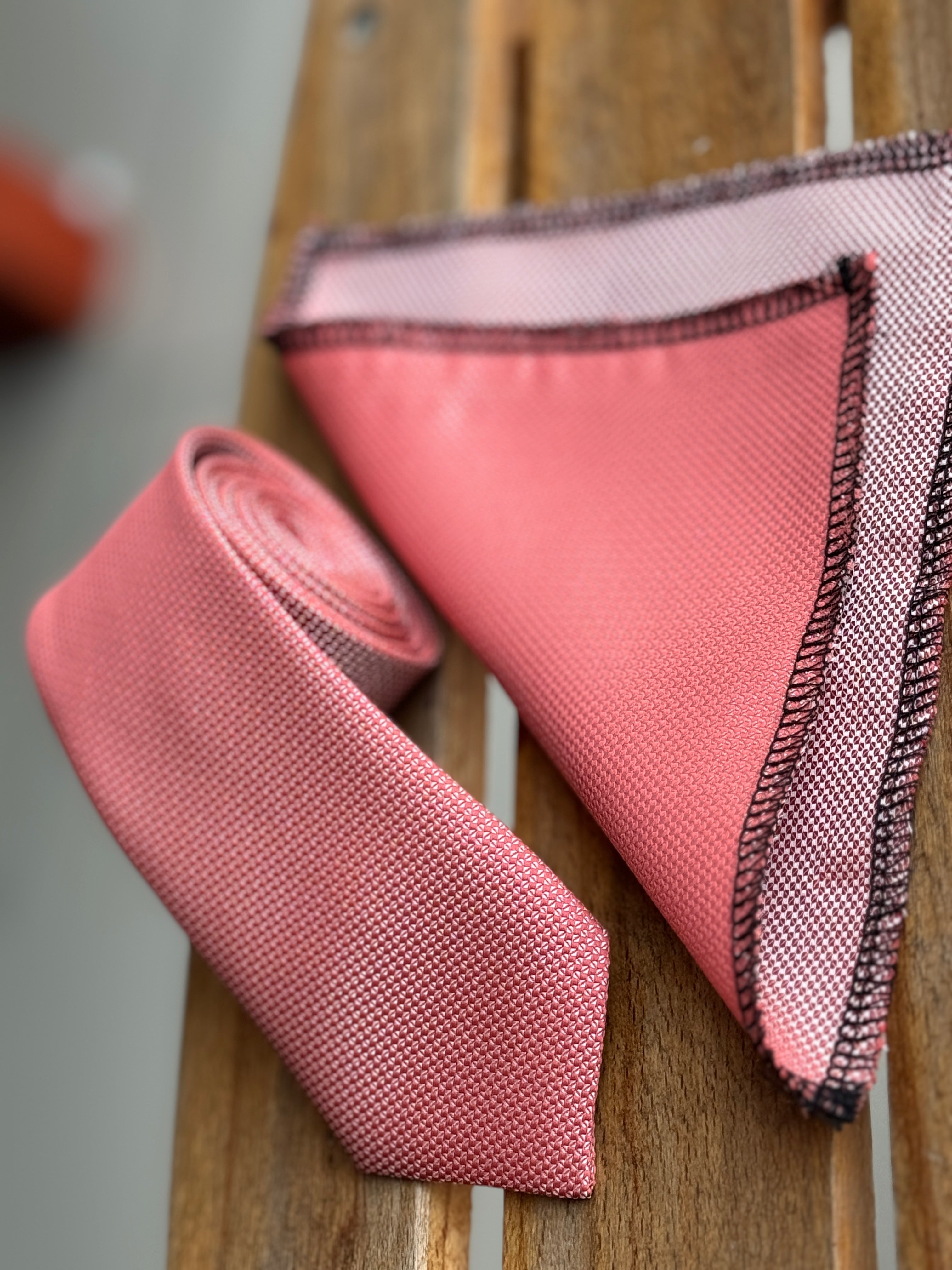 Men’s Oxford Weave Slim Tie Formal Neckwear- Coral Pink