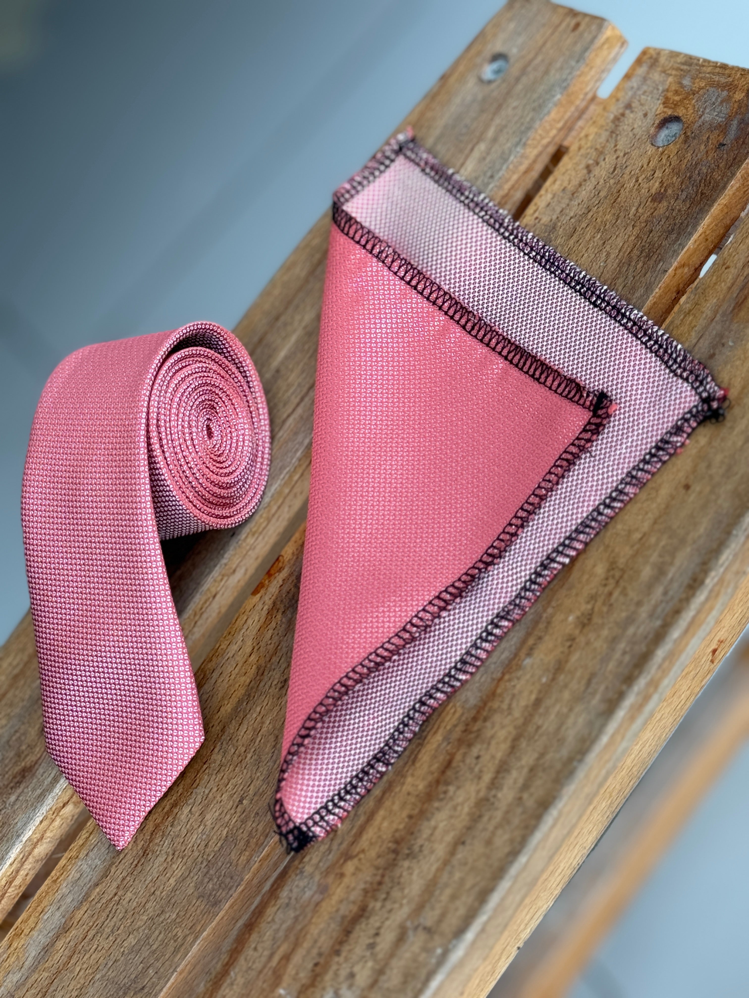Men’s Oxford Weave Slim Tie Formal Neckwear- Coral Pink Picture