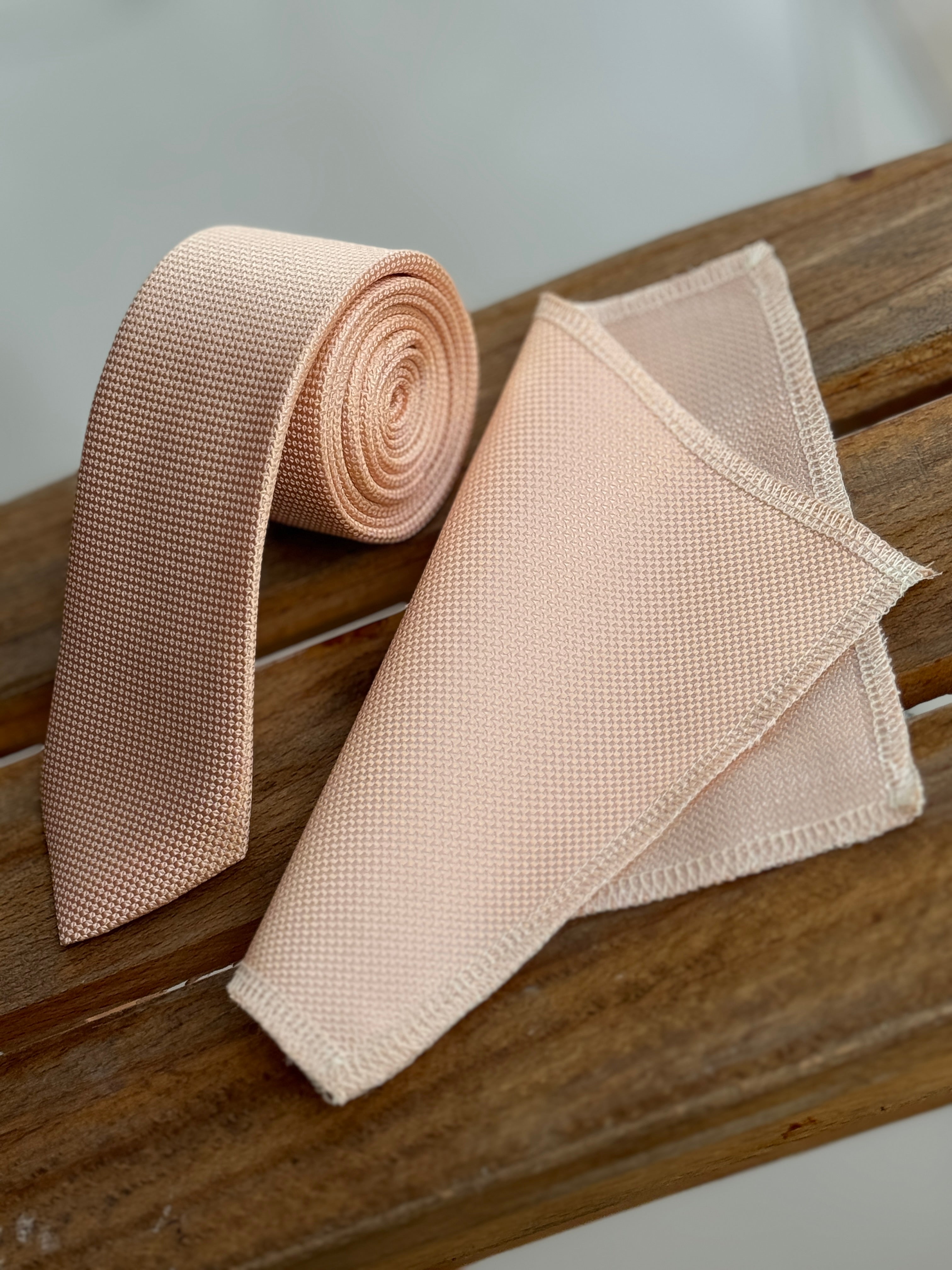 Men’s Oxford Weave Slim Tie Formal Neckwear- Soft Apricot