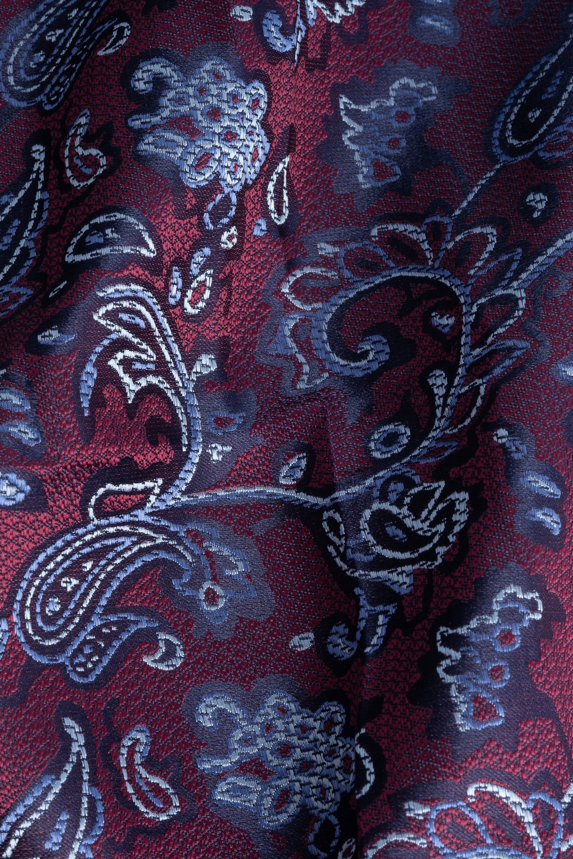 Men's Paisley Floral Patterned Tie Set - Wine Fabric Picture
