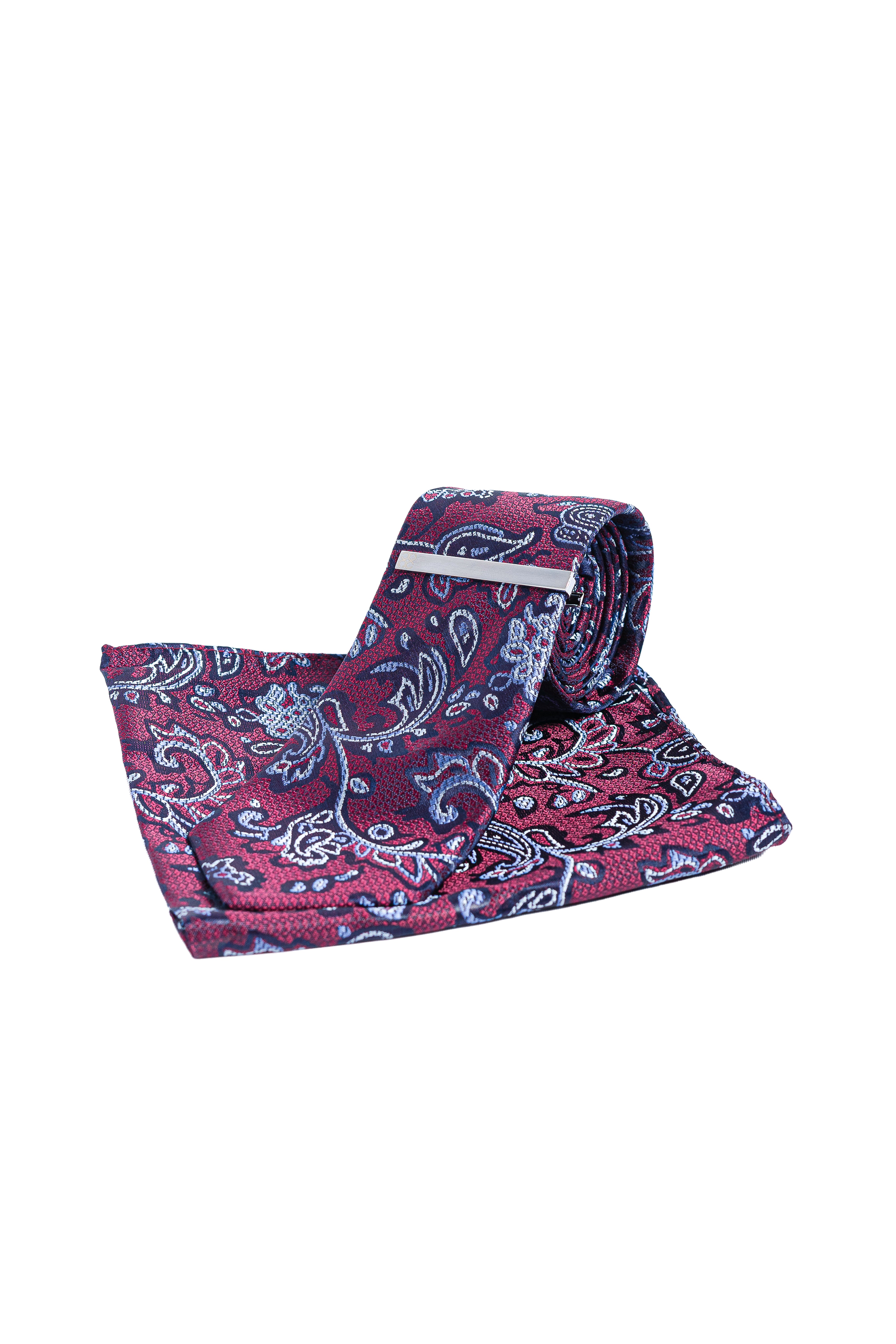 Men's Paisley Floral Patterned Tie Set - Wine