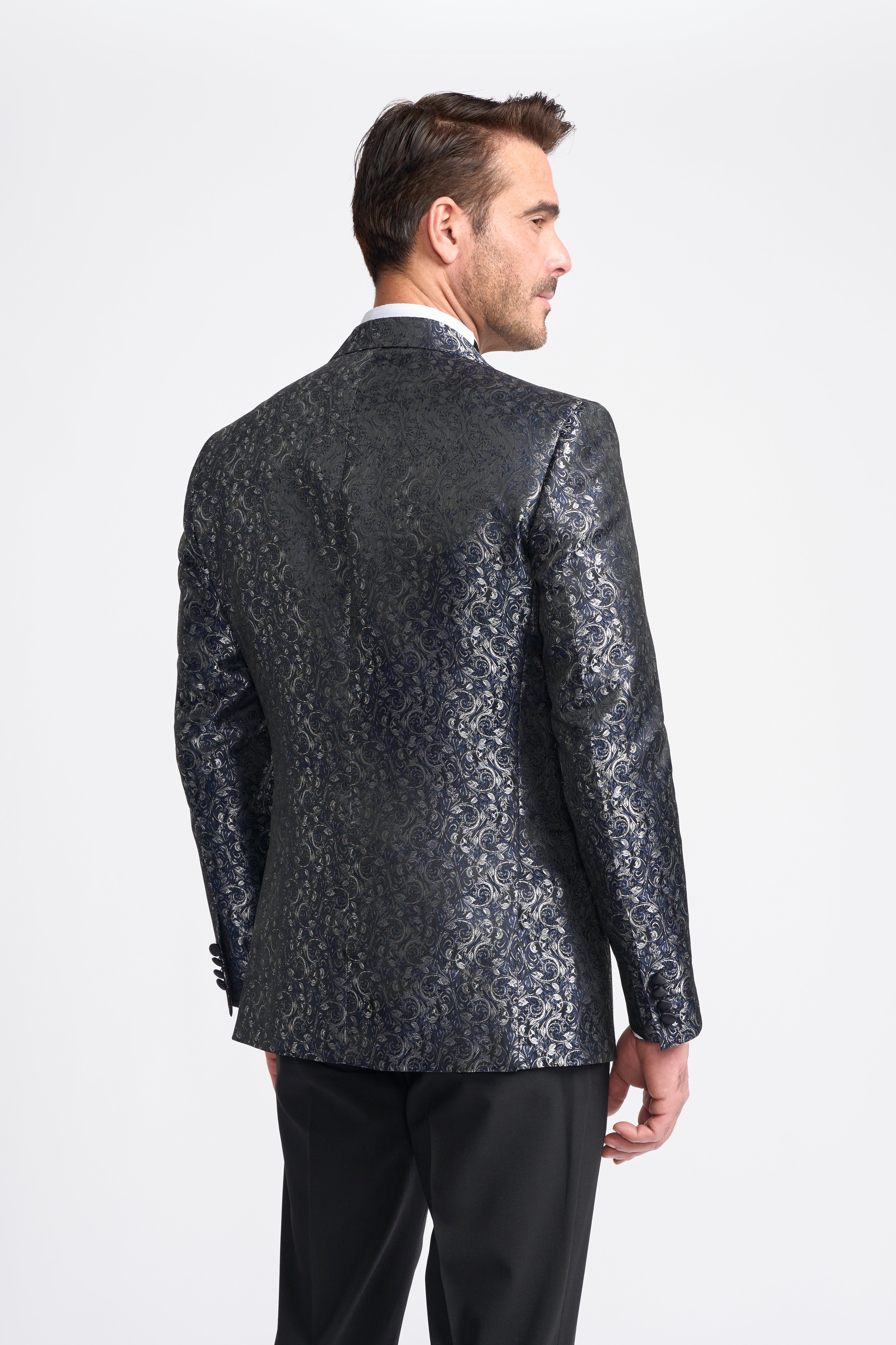 Men’s Paisley Shimmery Tuxedo Blazer - TOROS - Navy Blazer Back picture