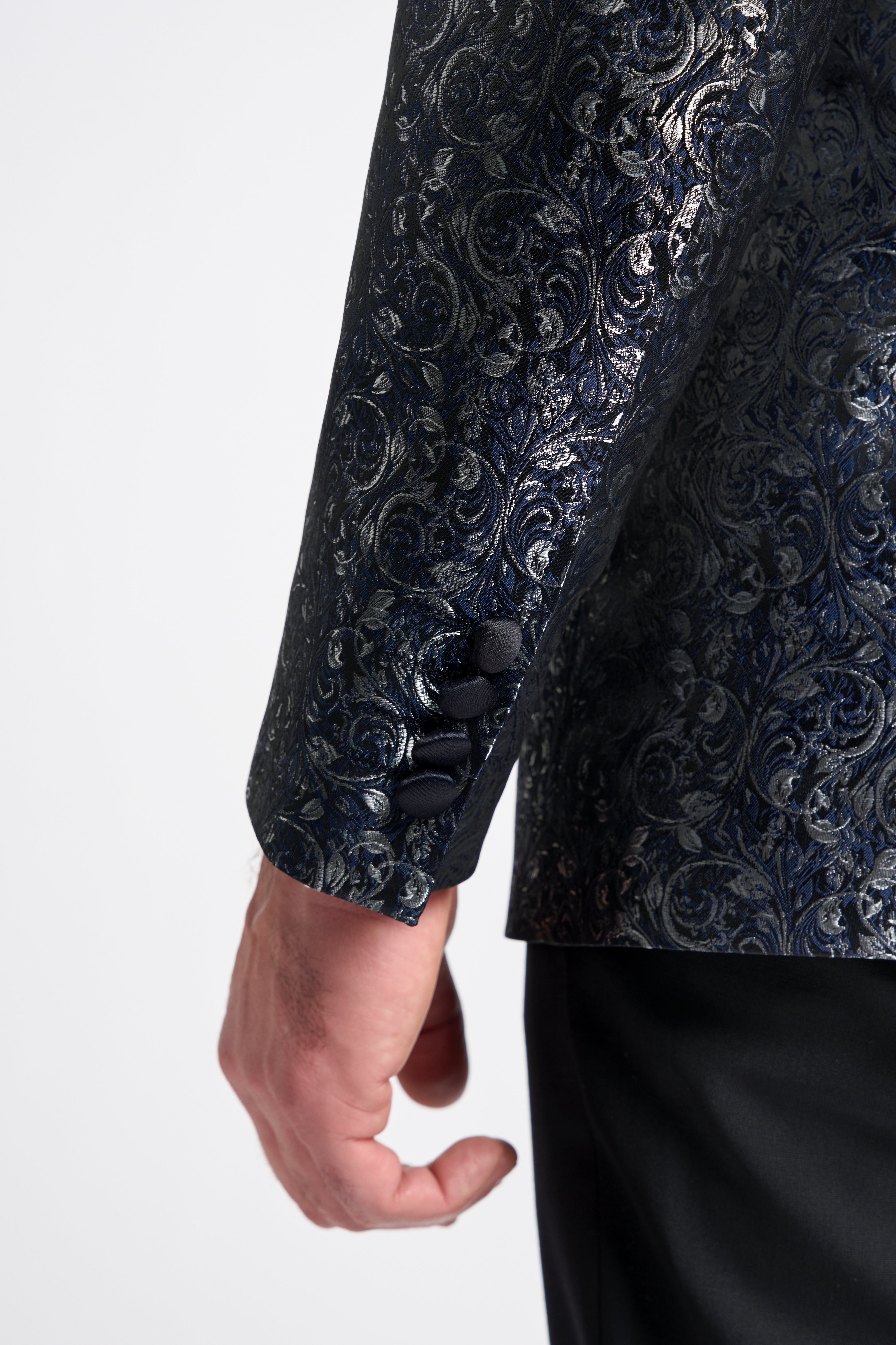 Men’s Paisley Shimmery Tuxedo Blazer - TOROS - Navy Detail Picture