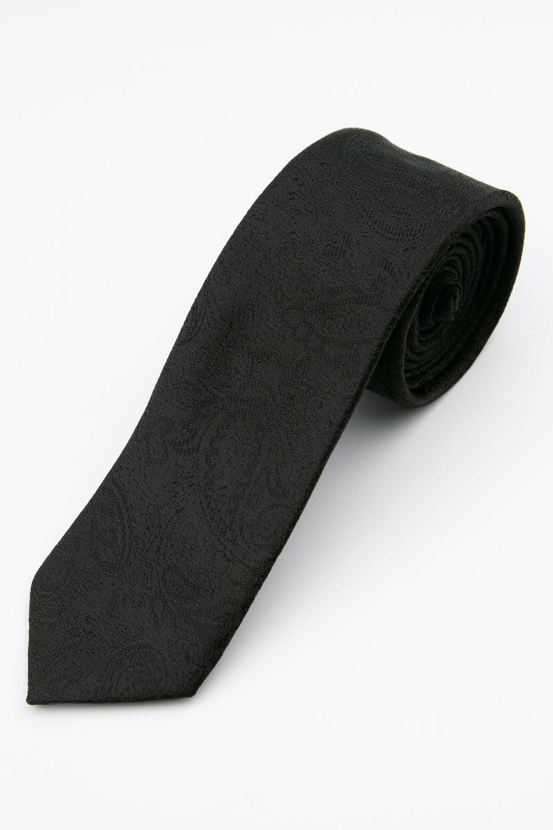 Men’s Paisley Slim Tie & Pocket Square Set in Black Tie Picture 