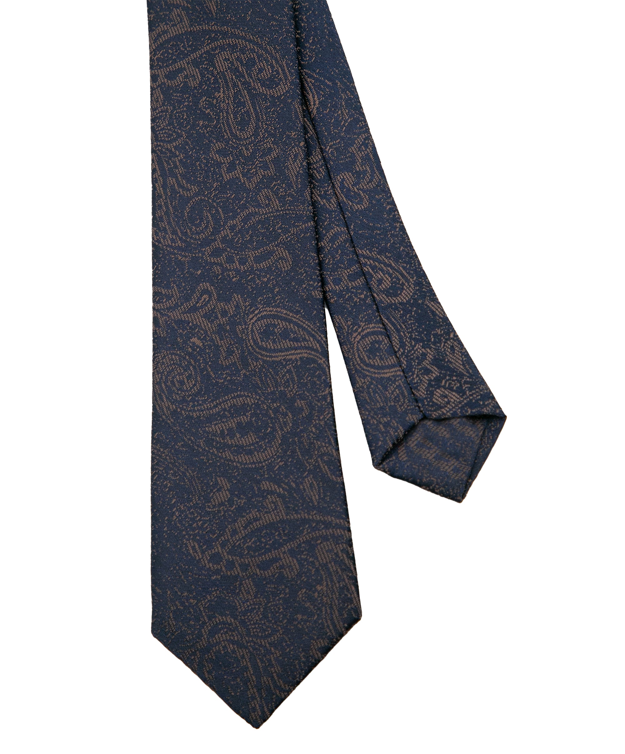 Men’s Paisley Slim Tie & Pocket Square Set in Brown Tie Front Picture 