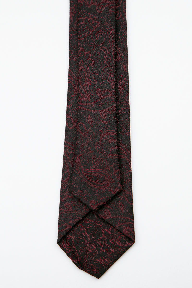 Men’s Paisley Slim Tie & Pocket Square Set in Burgundy Tie Back Picture