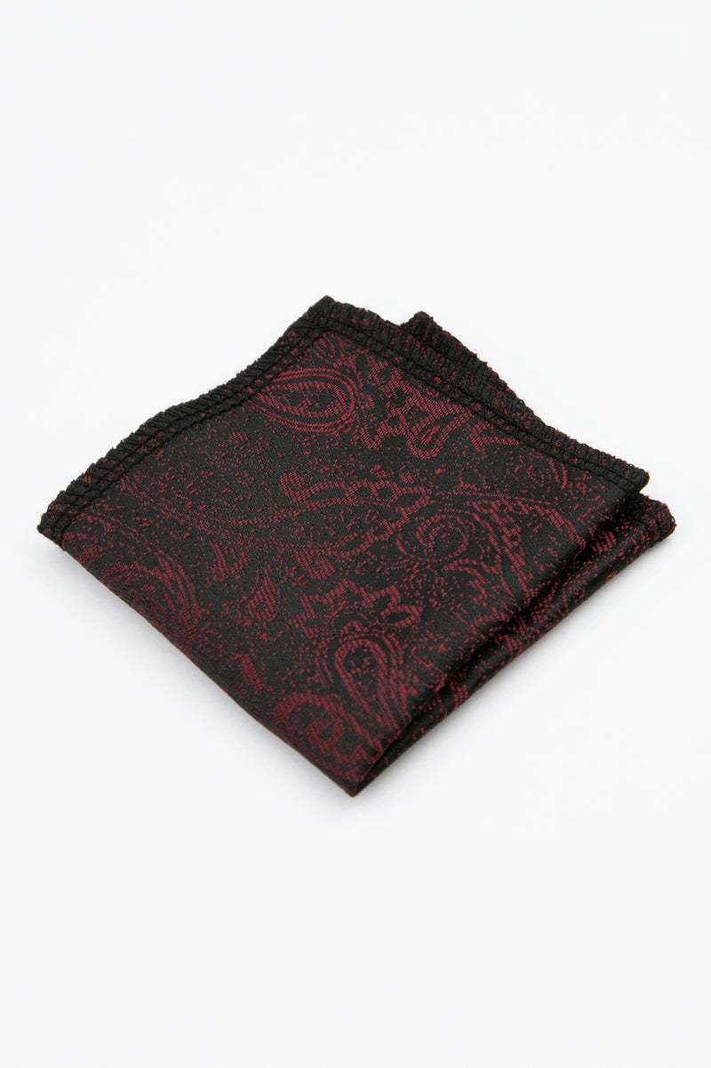 Men’s Paisley Slim Tie & Pocket Square Set in Burgundy Henkie Set