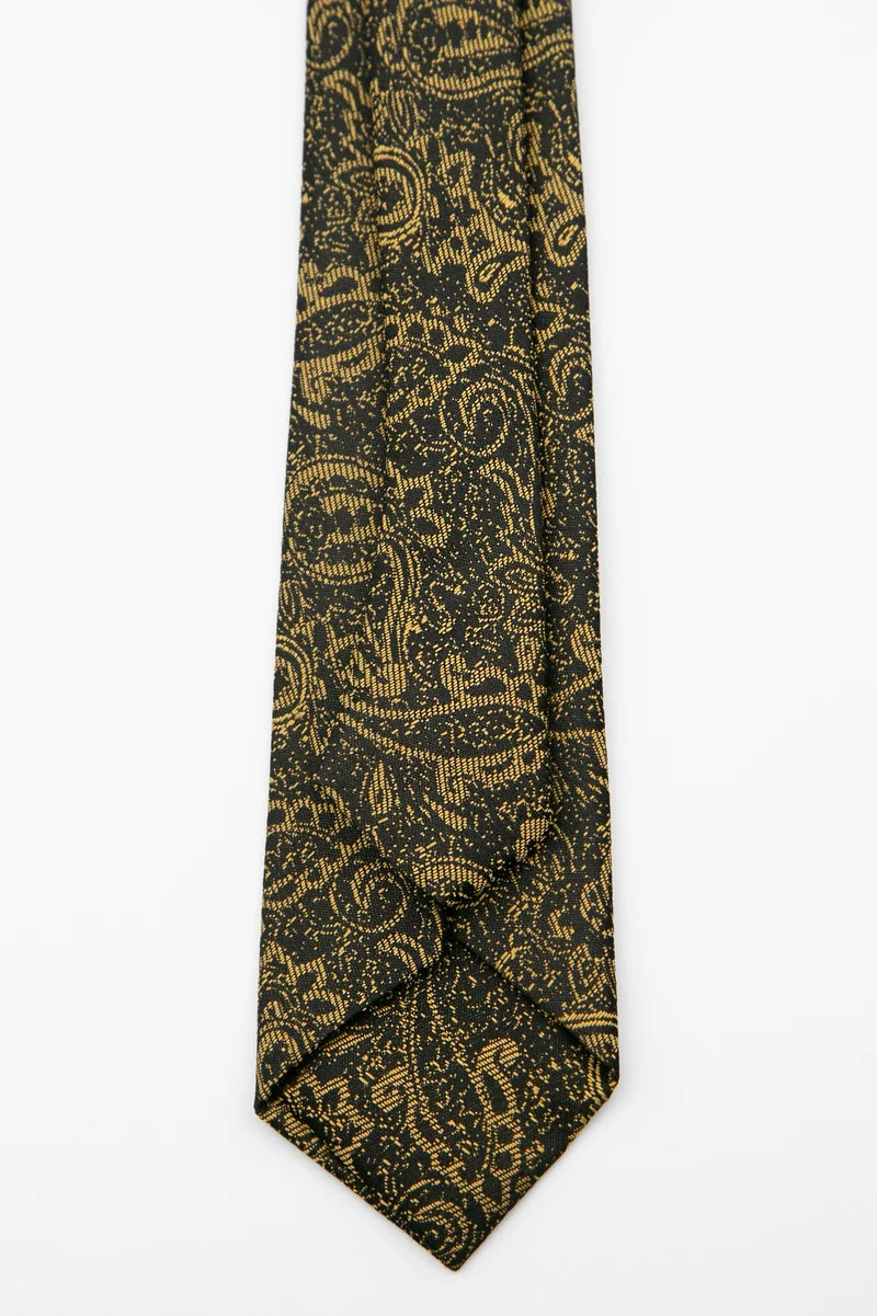 Men’s Paisley Slim Tie & Pocket Square Set in Gold tie back Picture