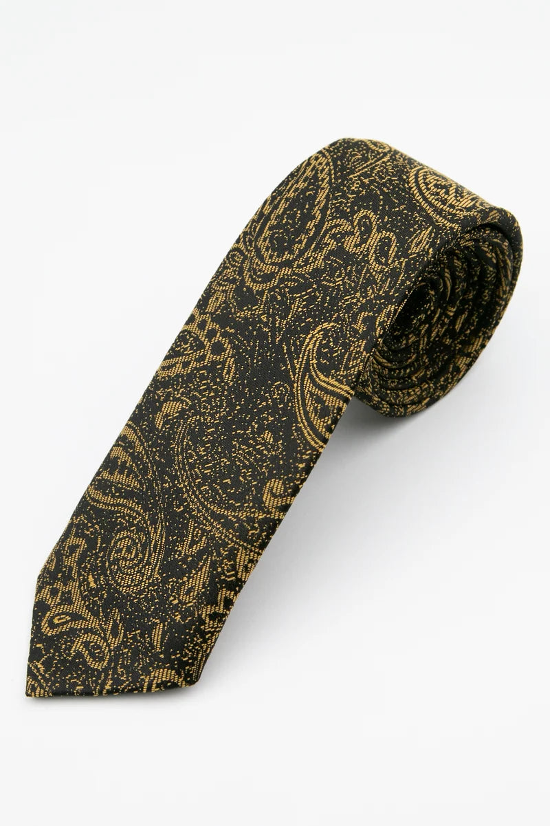 Men’s Paisley Slim Tie & Pocket Square Set in Gold Tie Picture