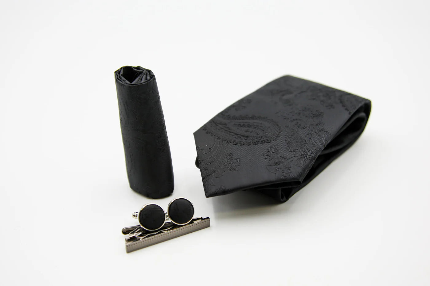 Men's Paisley Tie Cufflink Set - Black