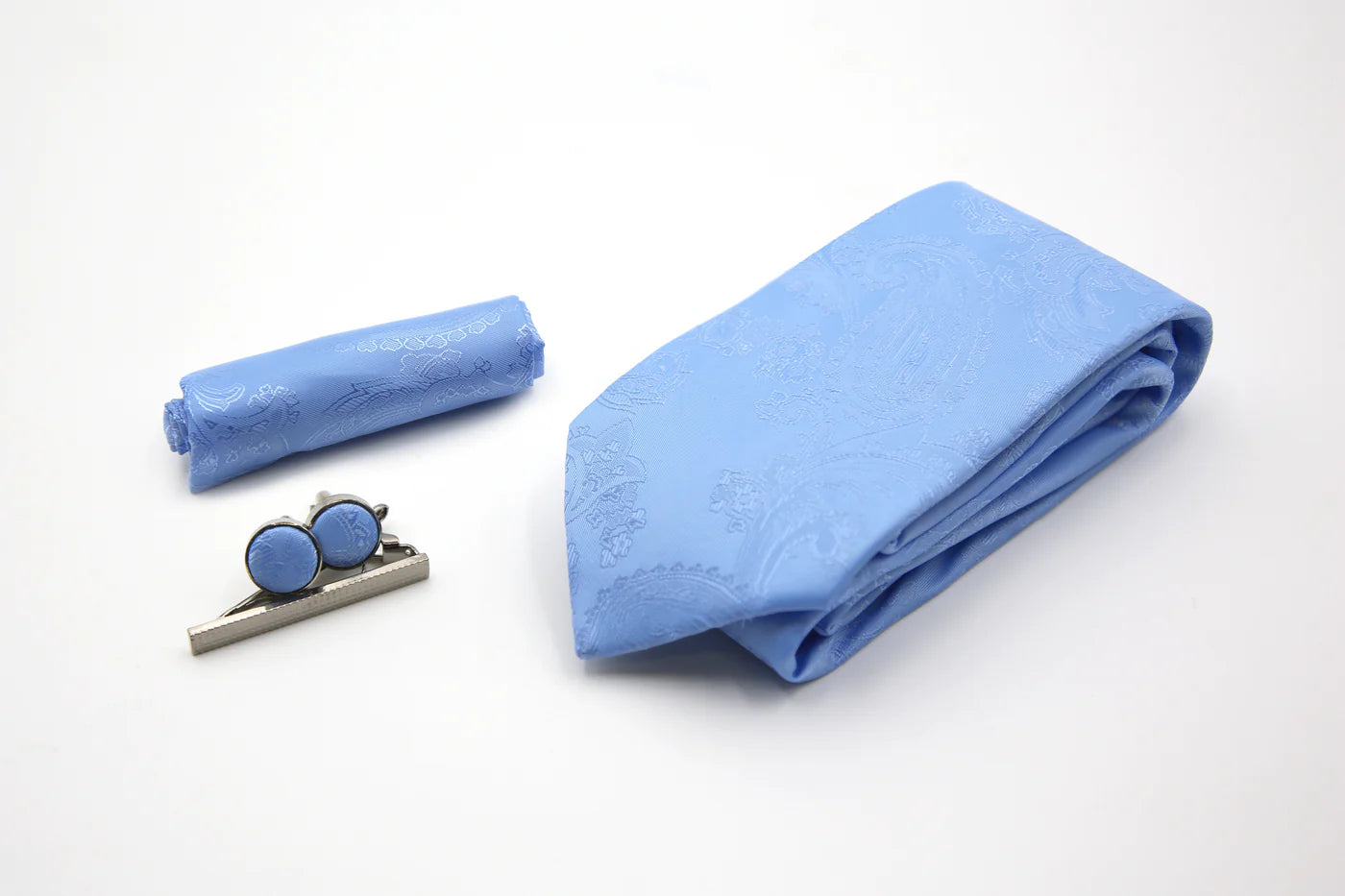 Men's Paisley Tie Cufflink Set - Sky Blue