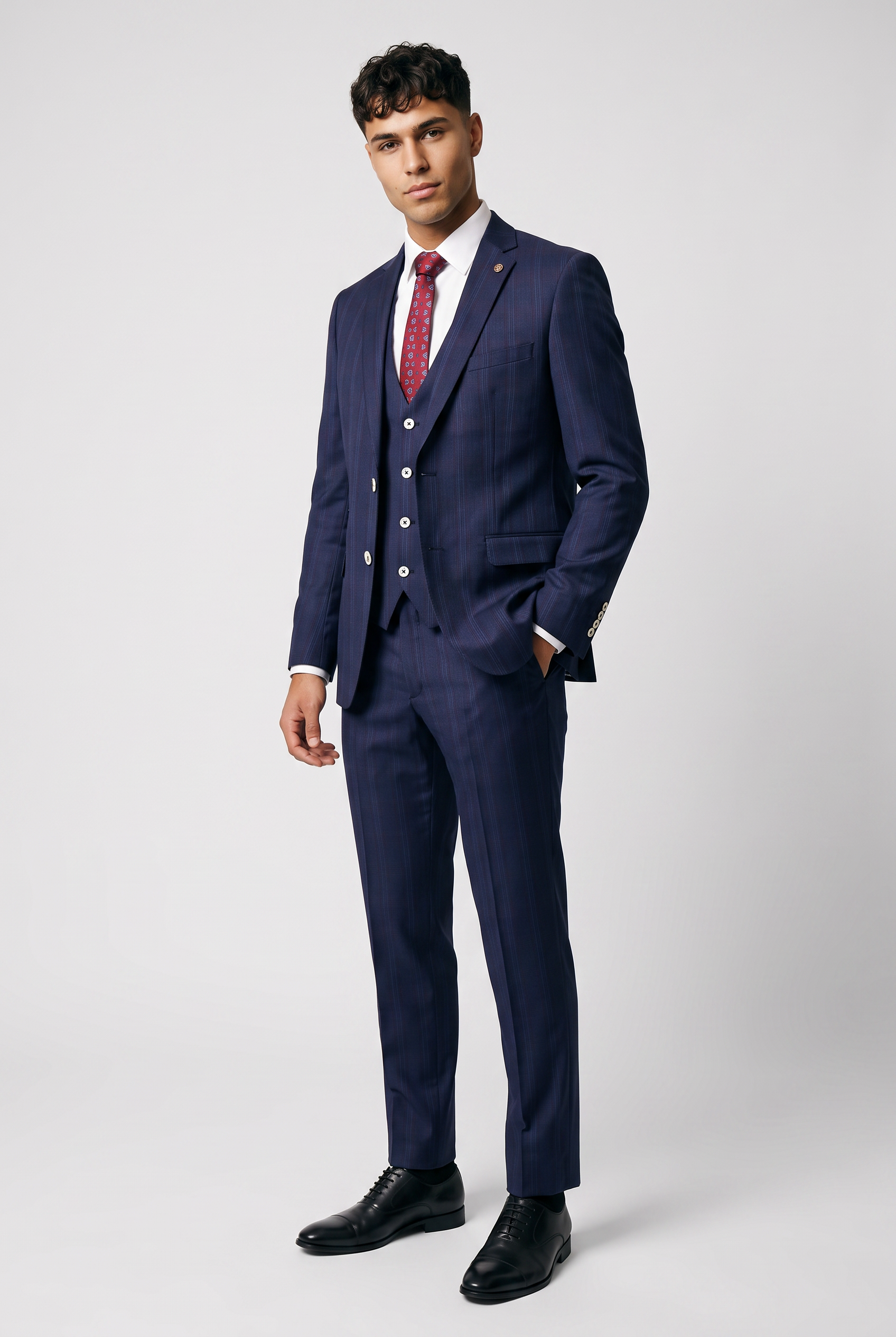 Men’s Pinstripe 3 Piece Suit with Jacket, Waistcoat & Trousers - Style LUCAS Tonic Blue