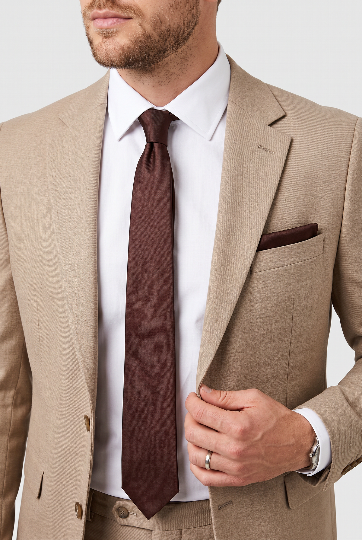 Men’s Slim Tie & Pocket Square Set - Brown
