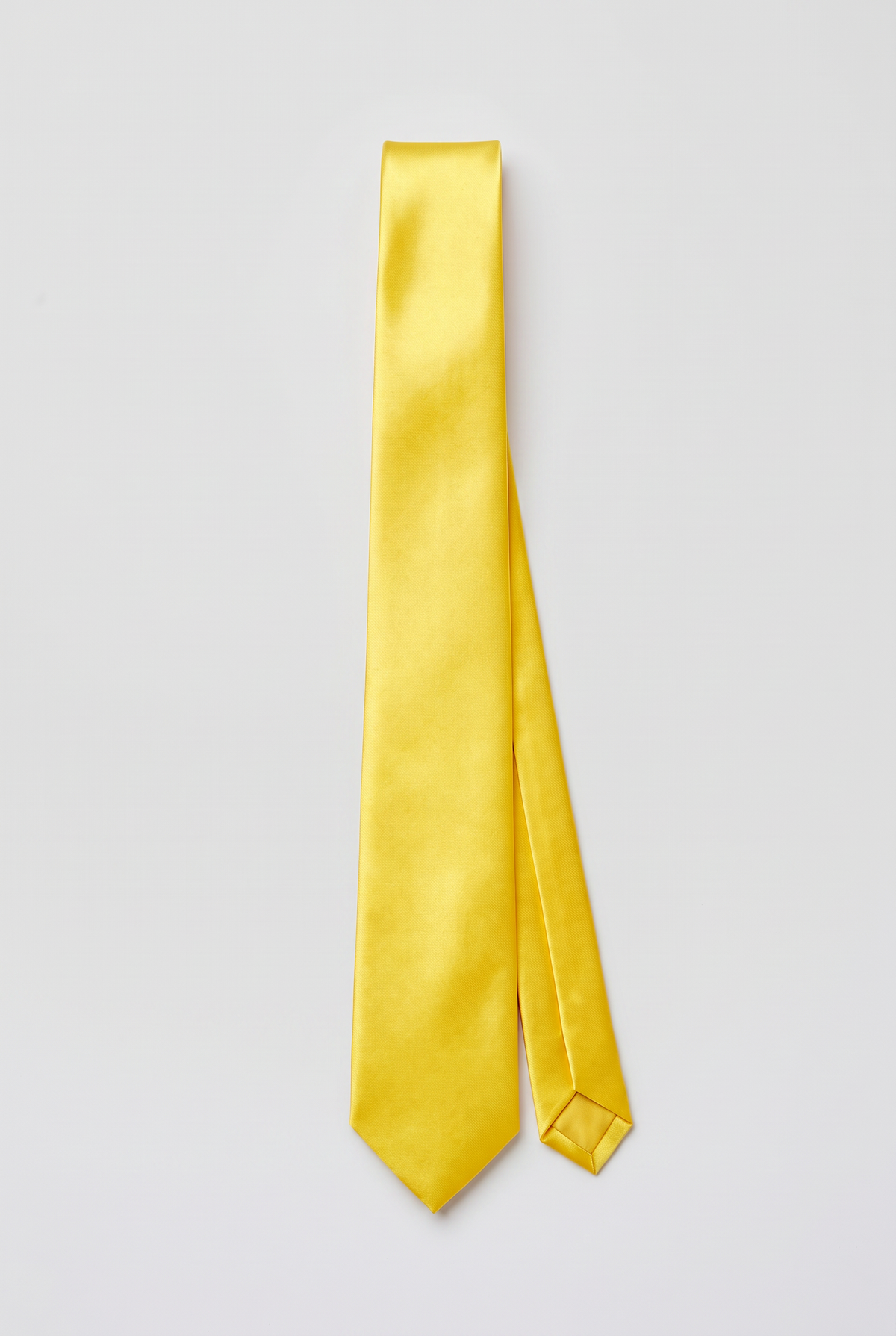 Yellow satin men's necktie, full-length front view