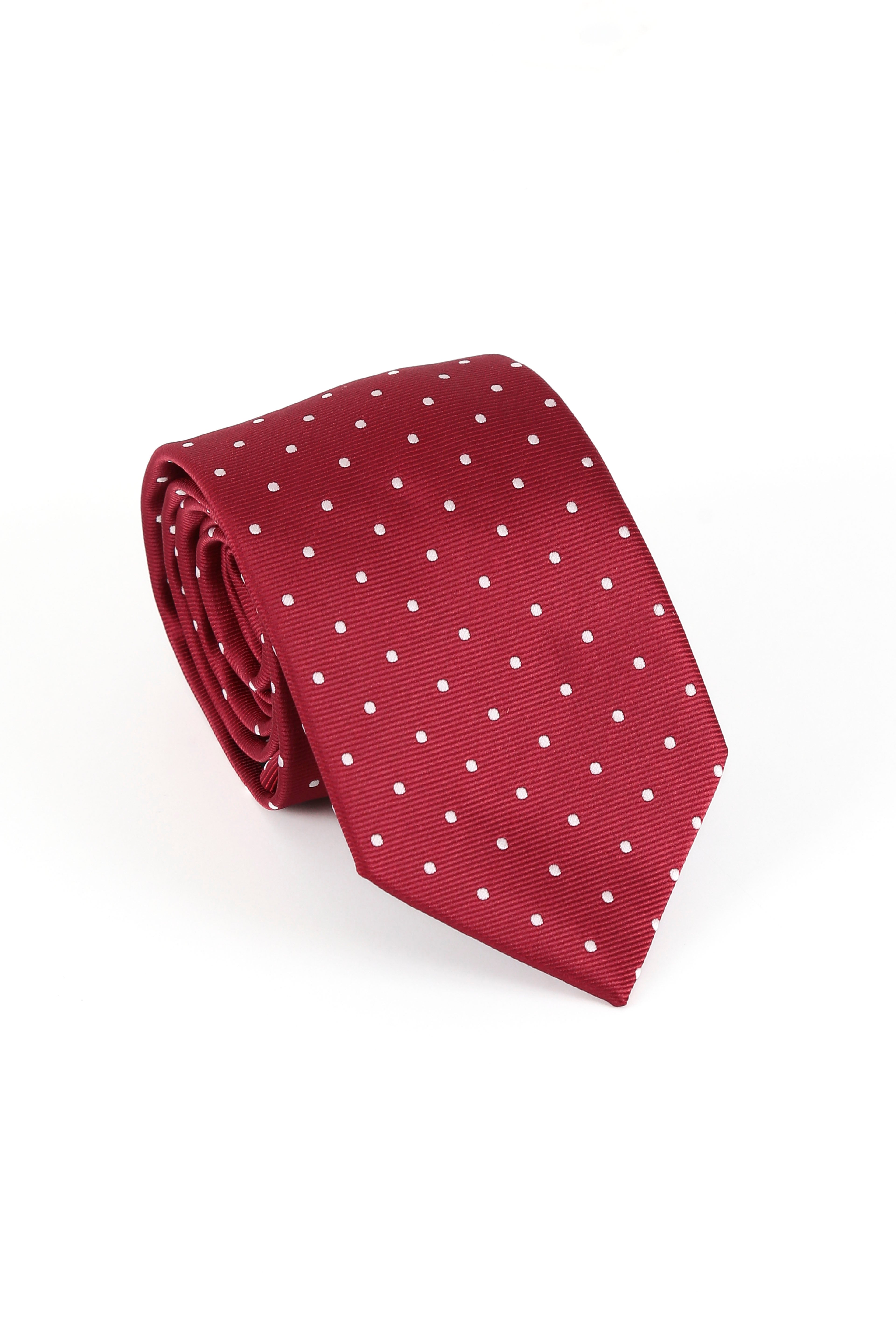 Men's Polka Dotted Tie Hanky & Cufflink Set - Burgundy Tie Picture