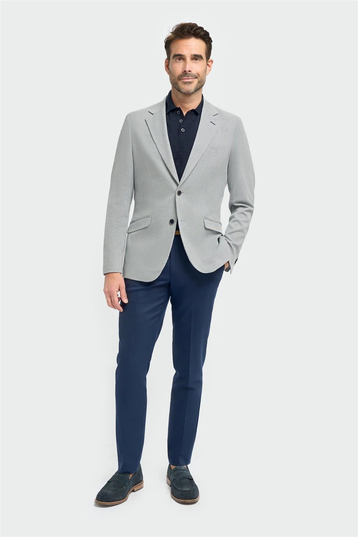 Men’s Puppytooth Check Blazer - Porto - Blue Front Picture