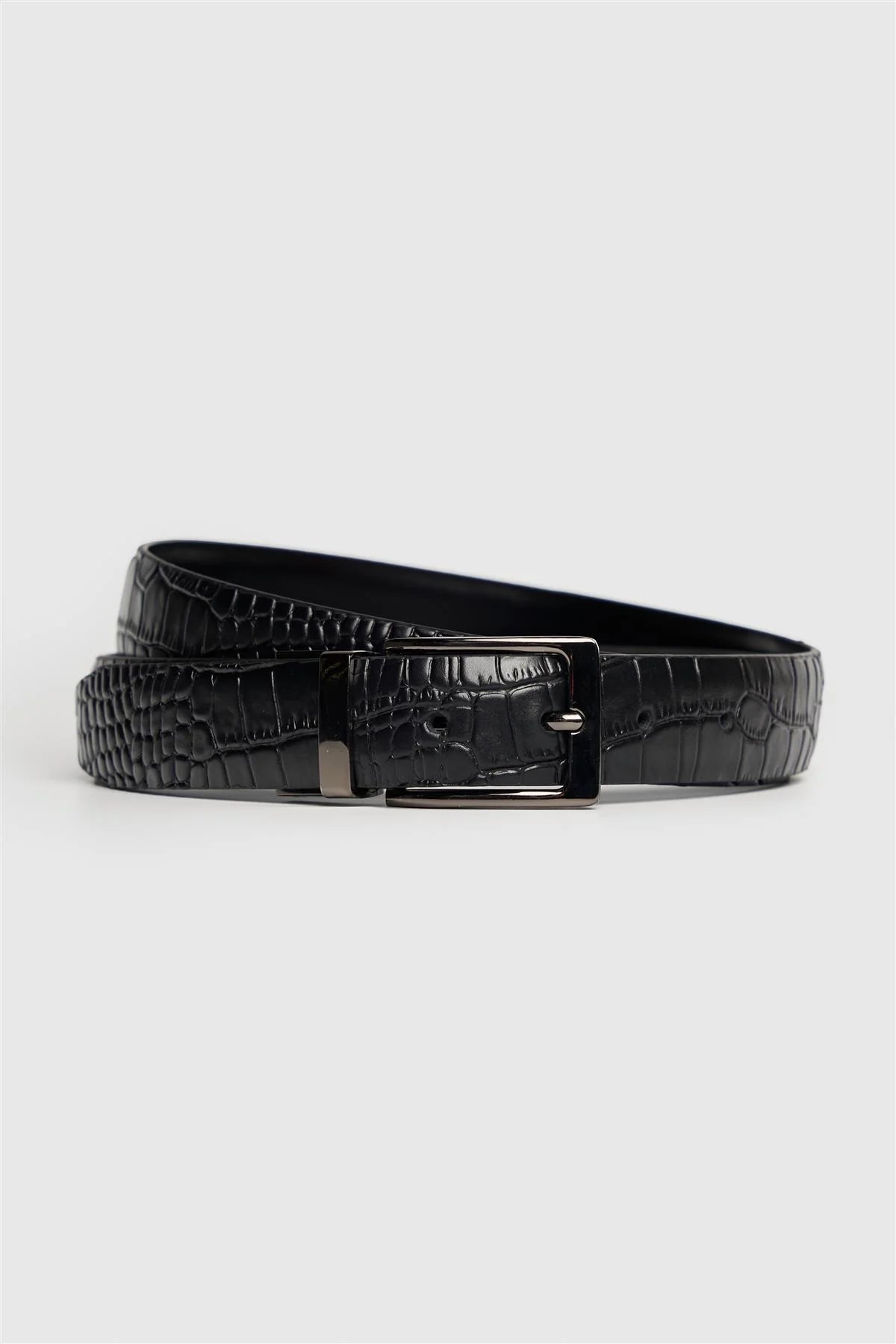 Men's Reversible Croc Effect Leather Belt - Cavani Black