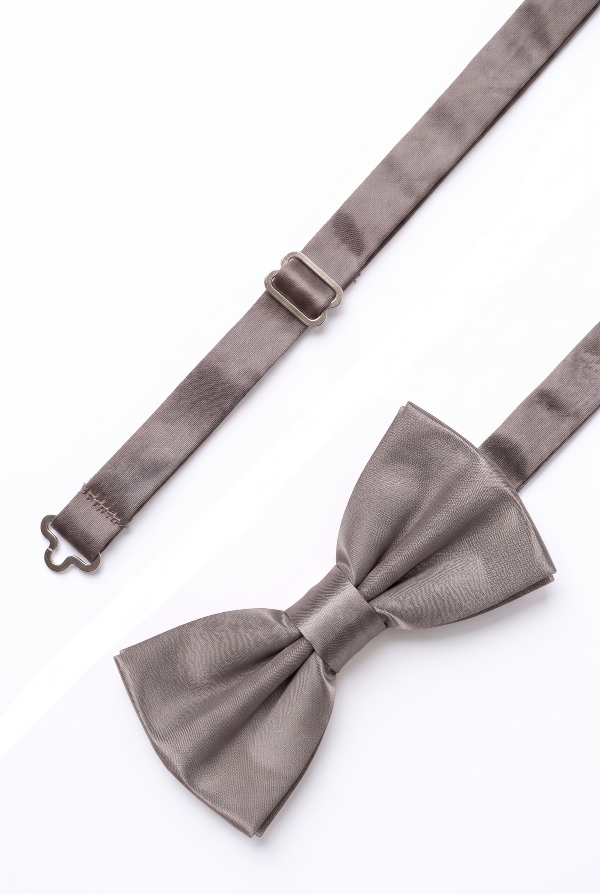 Adjustable dark silver satin bow tie for men with metal hook fastening

