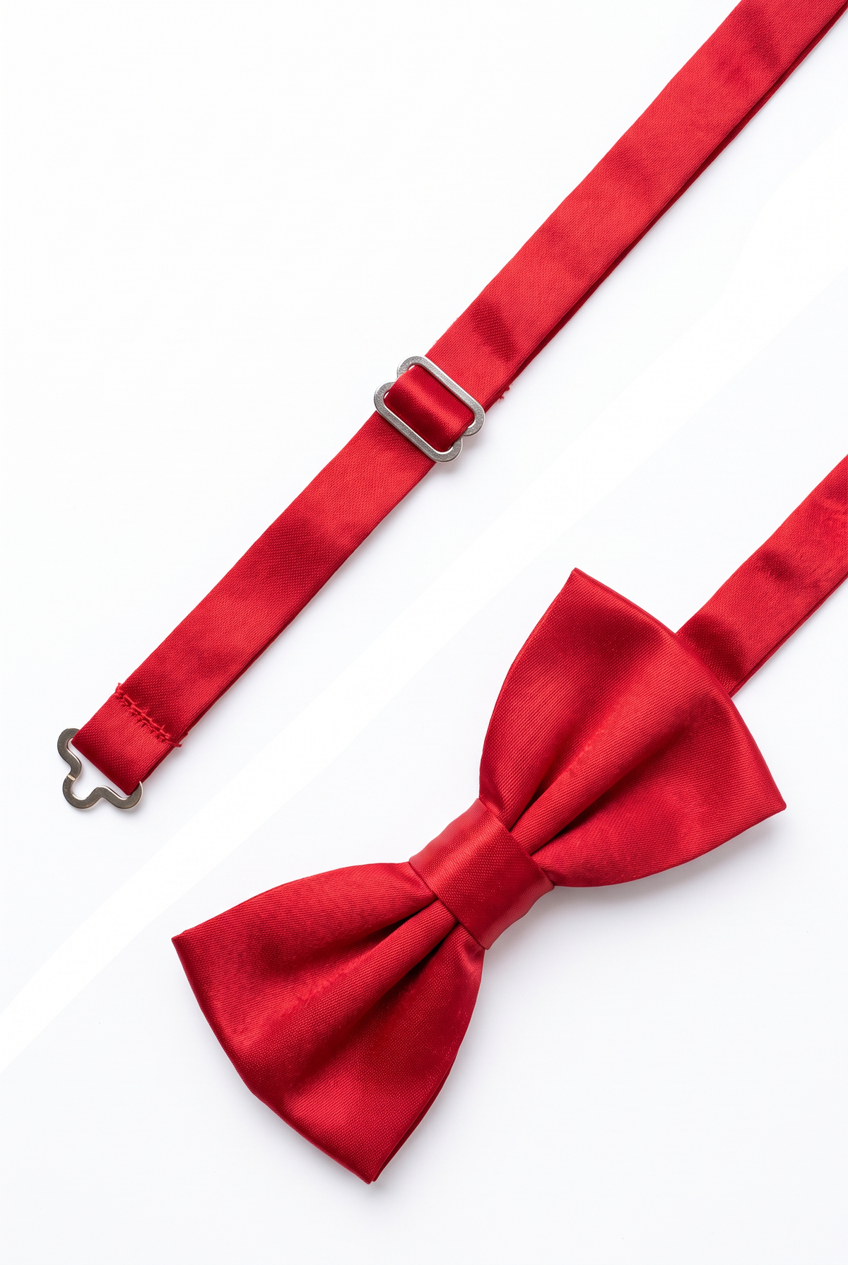Adjustable red satin bow tie for men with metal hook fastening