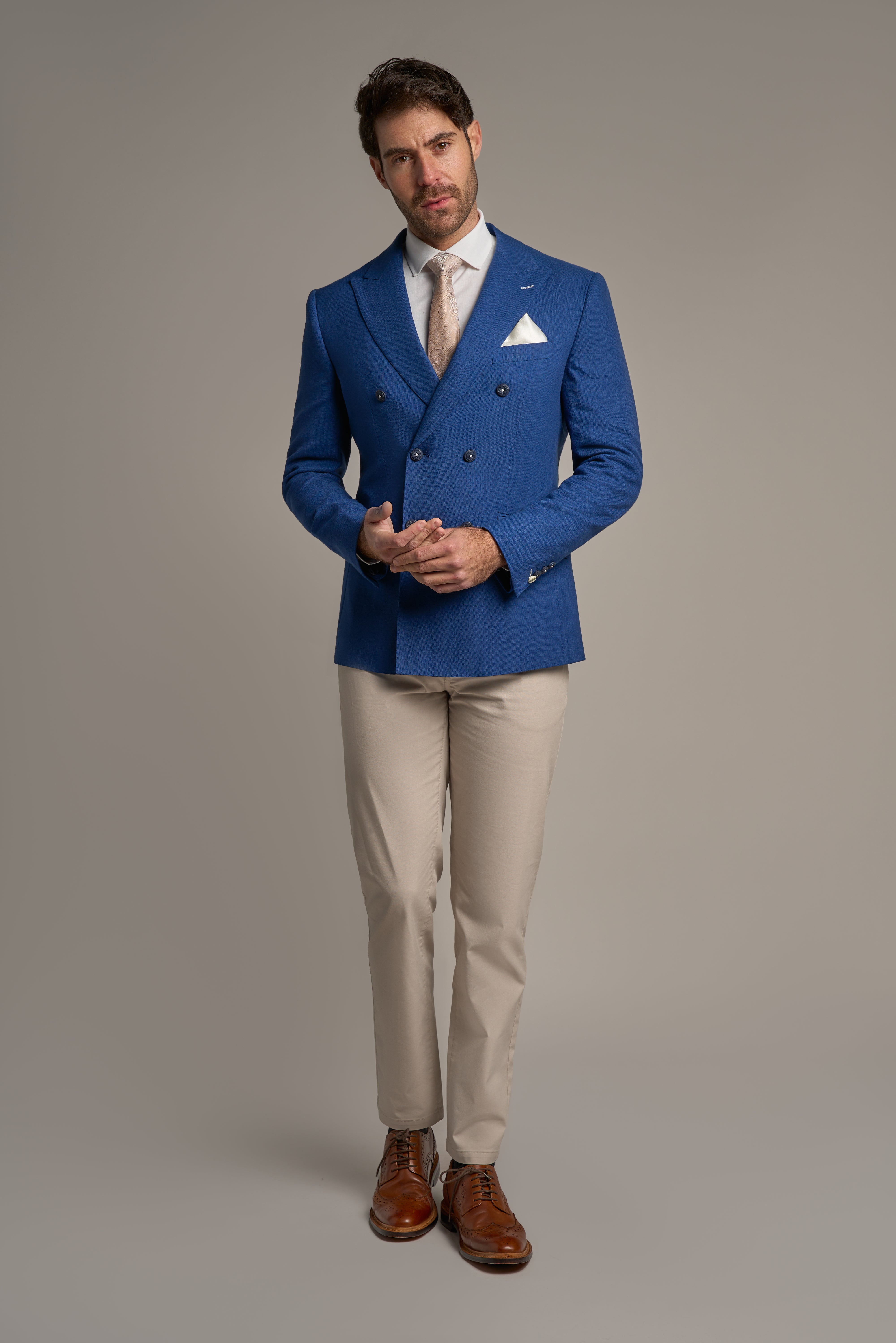 Men’s Self-Pattern Double-Breasted Blazer – ROMEO - Blue Mode Front Picture
