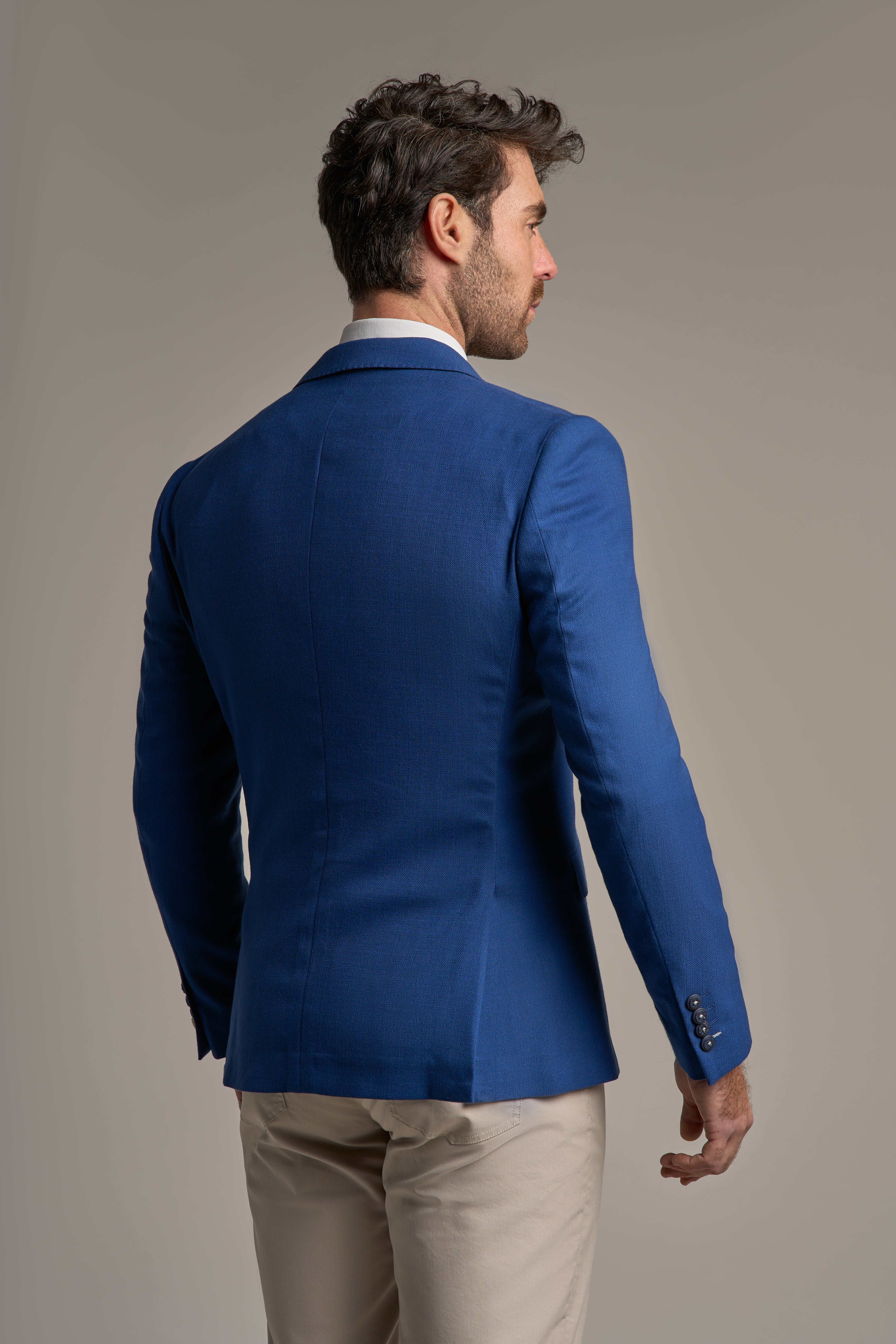 Men’s Self-Pattern Double-Breasted Blazer – ROMEO - Blue Back Picture