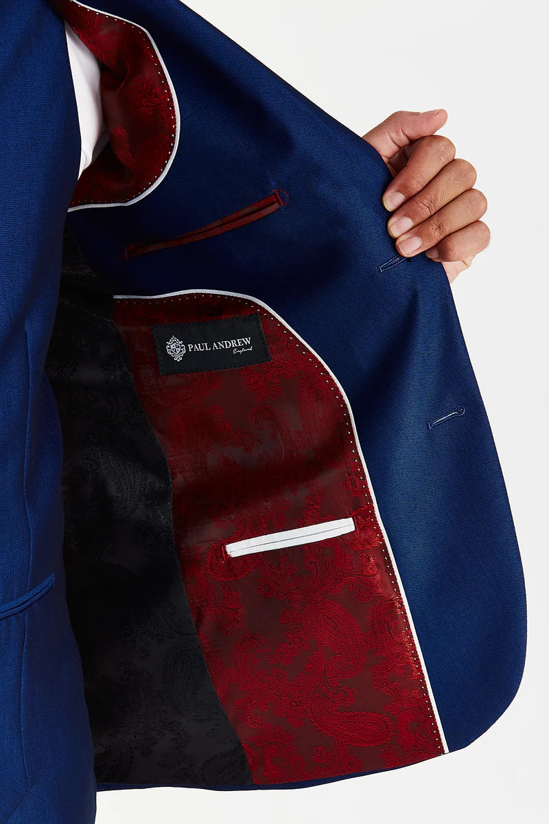 Men's Sheen Effect Navy Suit Jacket - KINGSLEY - Navy Blue