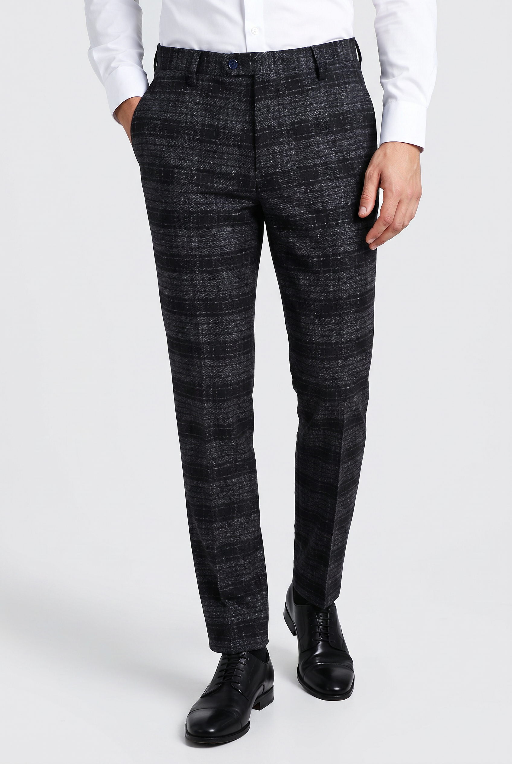 Men's Slim Fit Checked Dress Trousers – Smart Formal Tailored Pants - Style MARCELLO 5504T Black