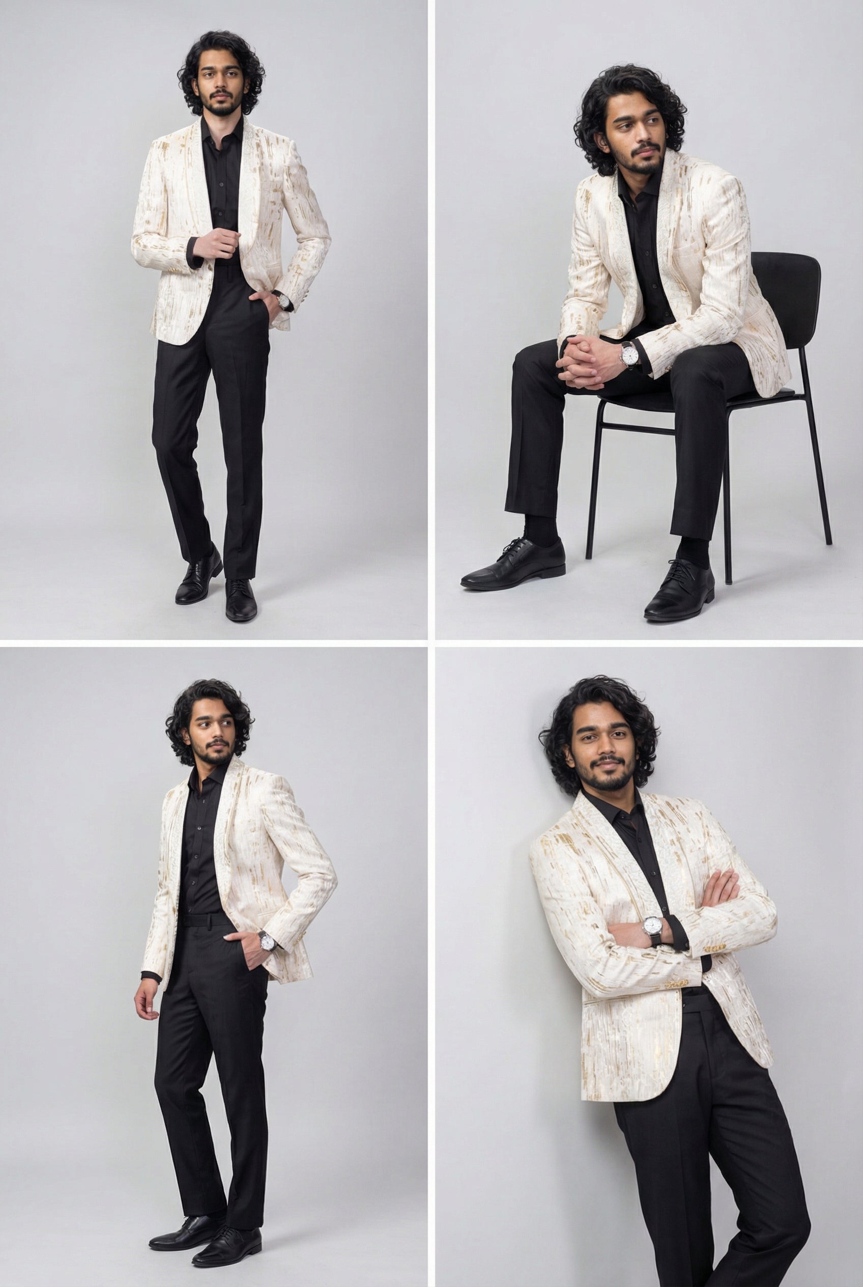 Men’s Slim Fit Cream & Gold Blazer - LEO