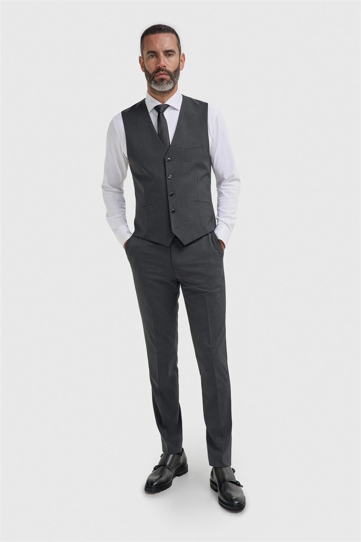 Men’s Slim Fit Formal Waistcoat - Malibu – Charcoal Grey Model Picture