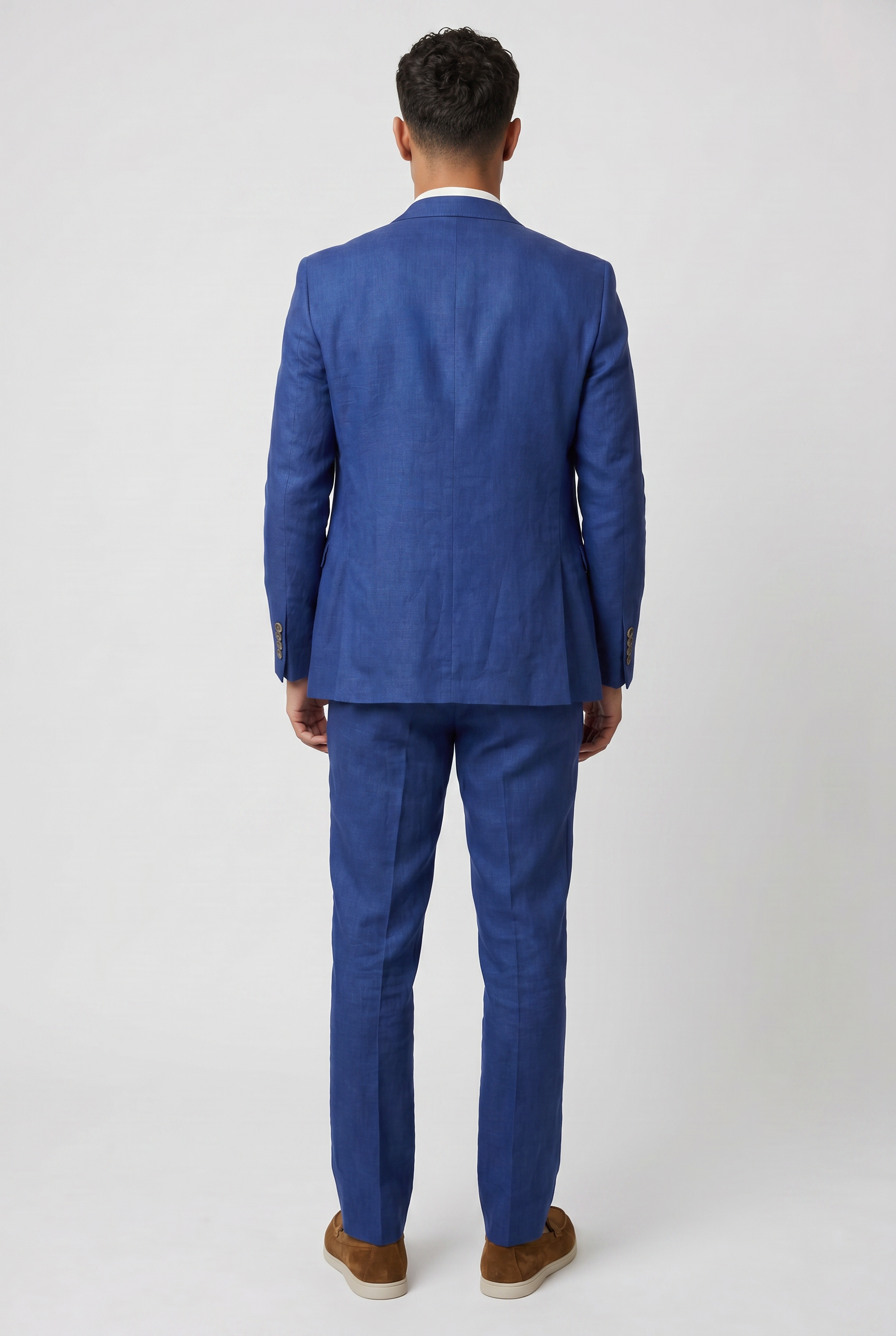 Men's Slim Fit Linen 2 Piece Suit Set - Navy Blue