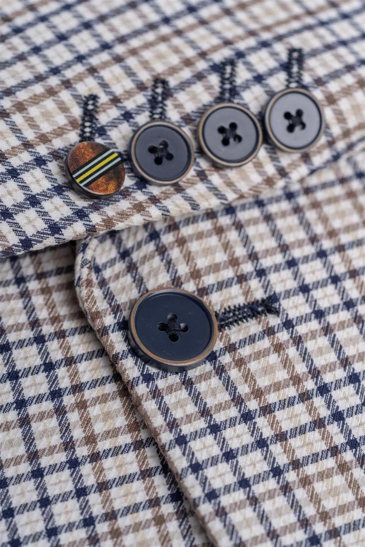 Men’s Slim Fit Mini Check Blazer - Ennis - Beige