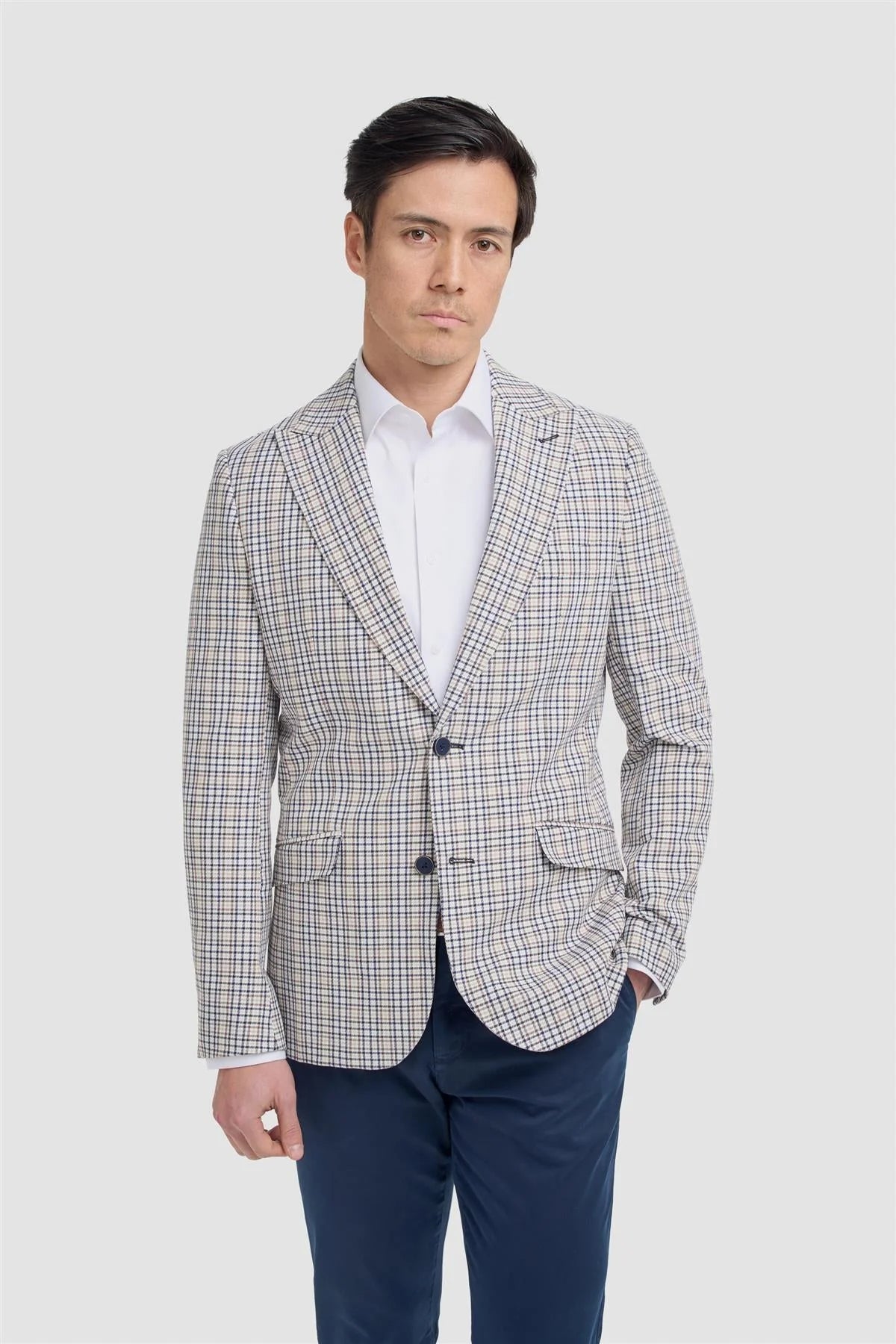 Men’s Slim Fit Mini Check Blazer - Ennis - Beige