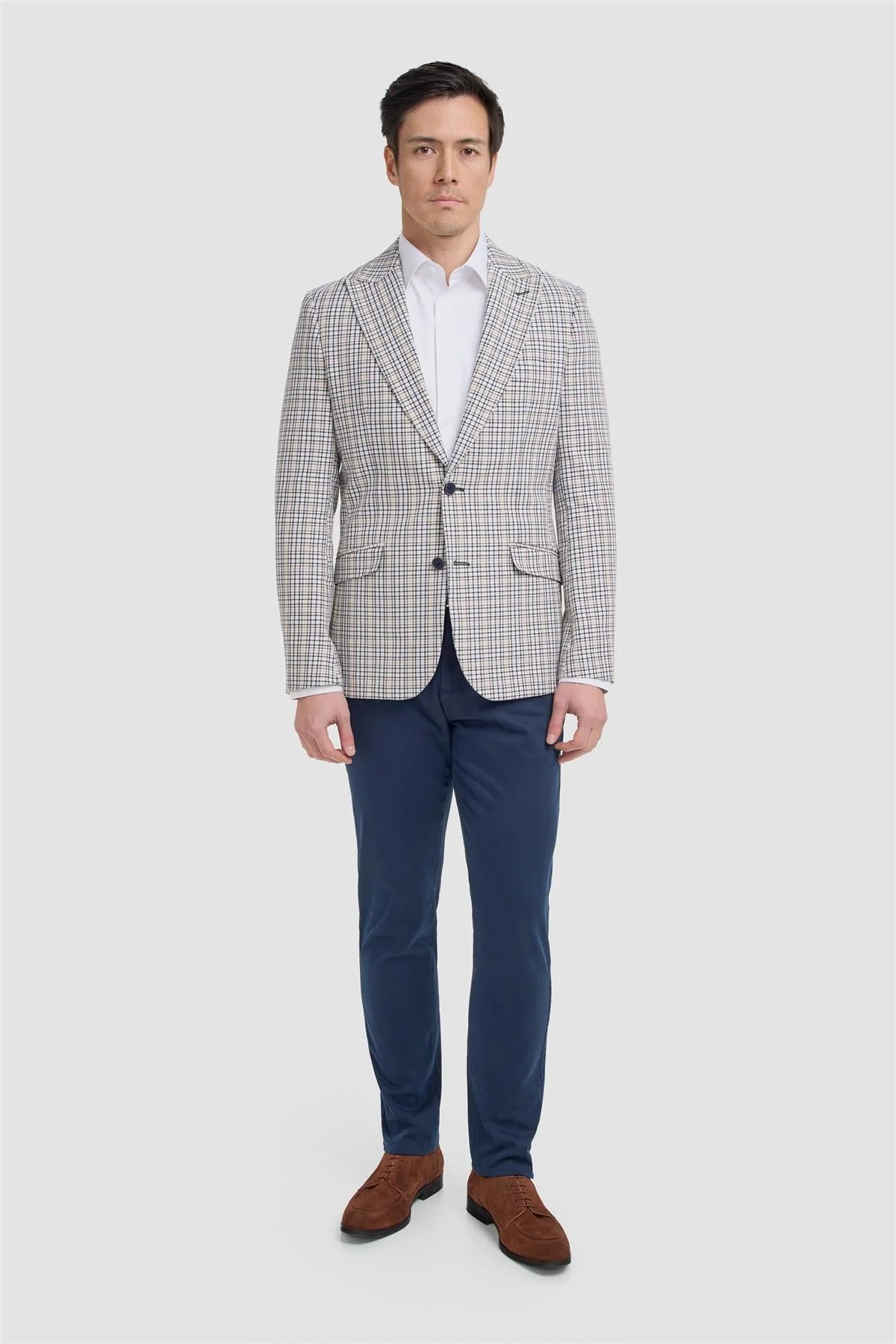 Men’s Slim Fit Mini Check Blazer - Ennis - Beige
