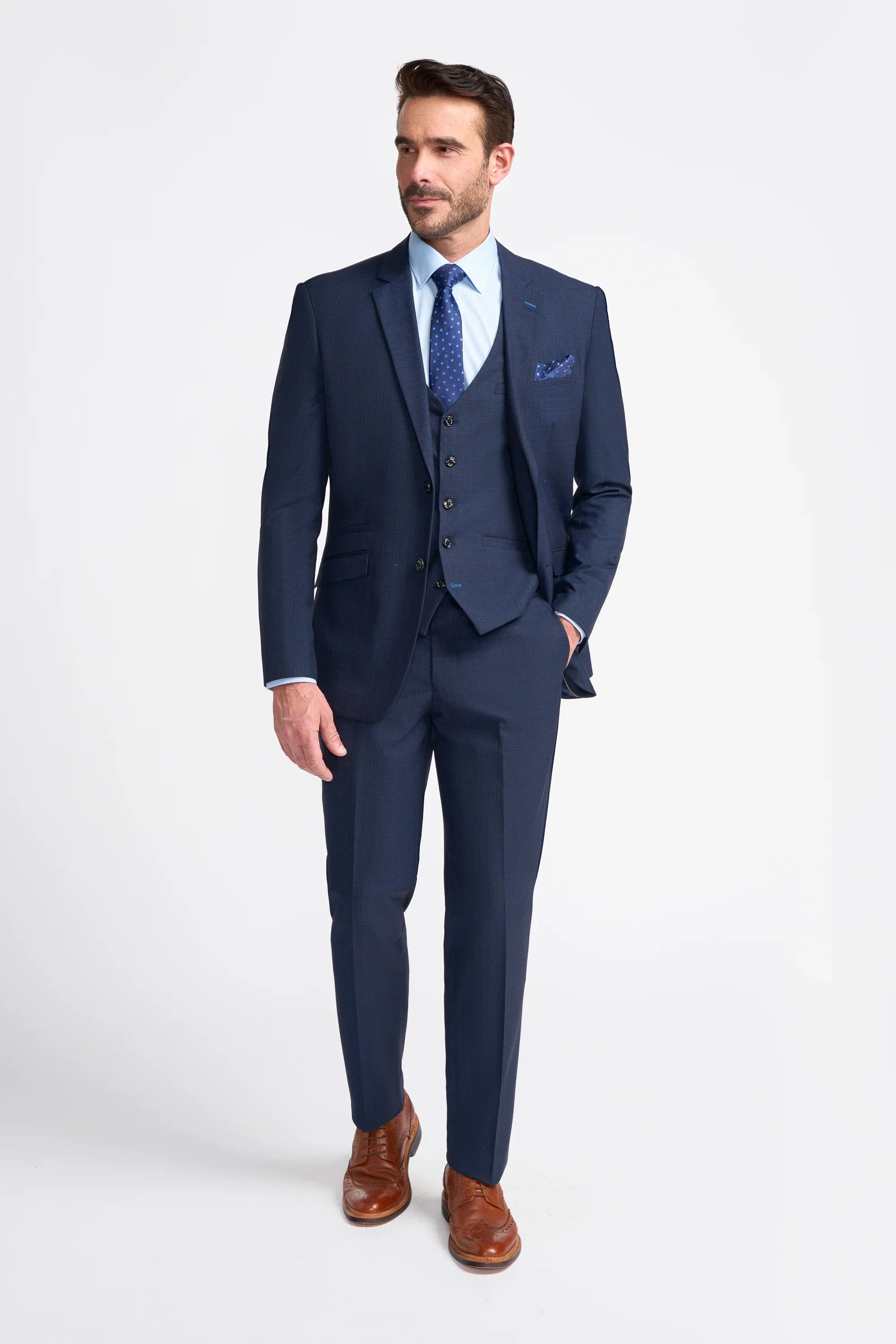 Men's Slim Fit Navy Suit - SEEBA - Navy Blue Model Front Picture