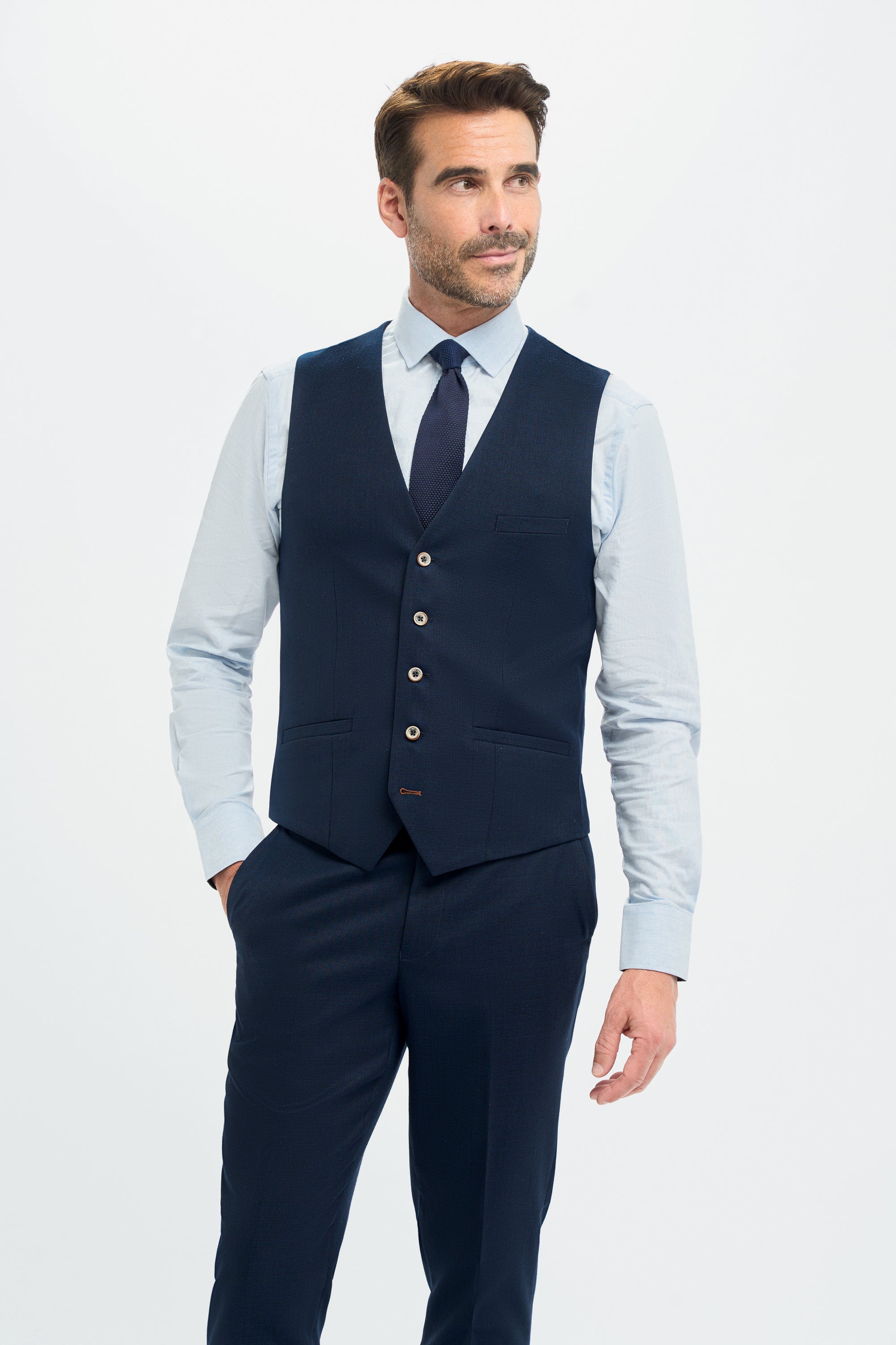 Men’s Slim Fit Textured Formal Waistcoat - Tropez - Navy Model Picture