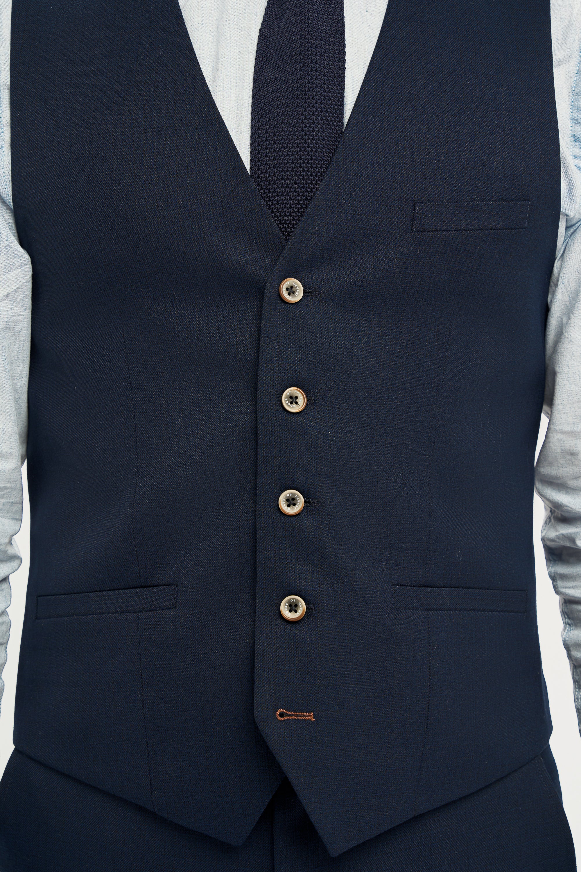 Men’s Slim Fit Textured Formal Waistcoat - Tropez - Navy Detail Picture