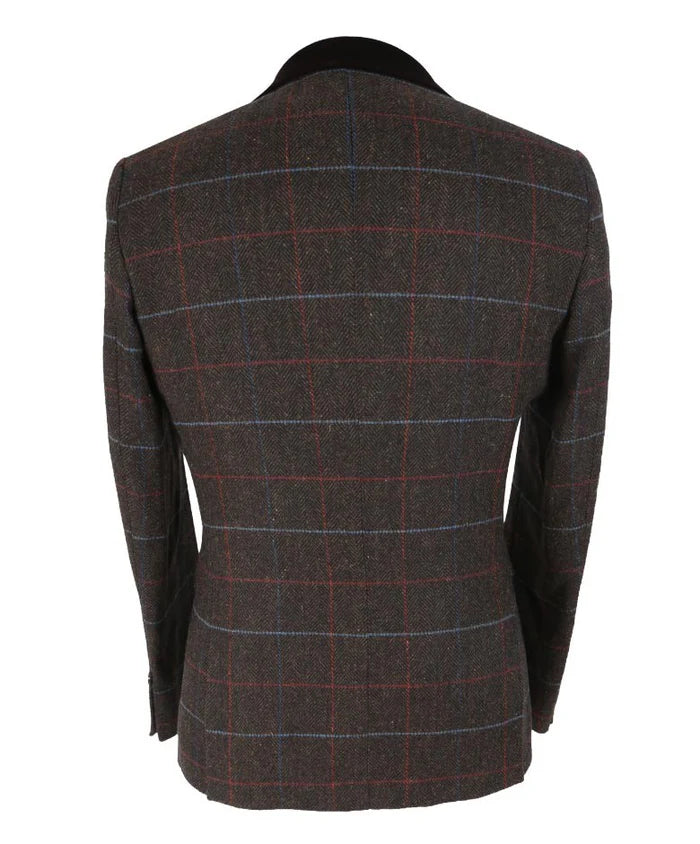 Men's Slim Fit Tweed Herringbone Check Blazer –Tommy Brown